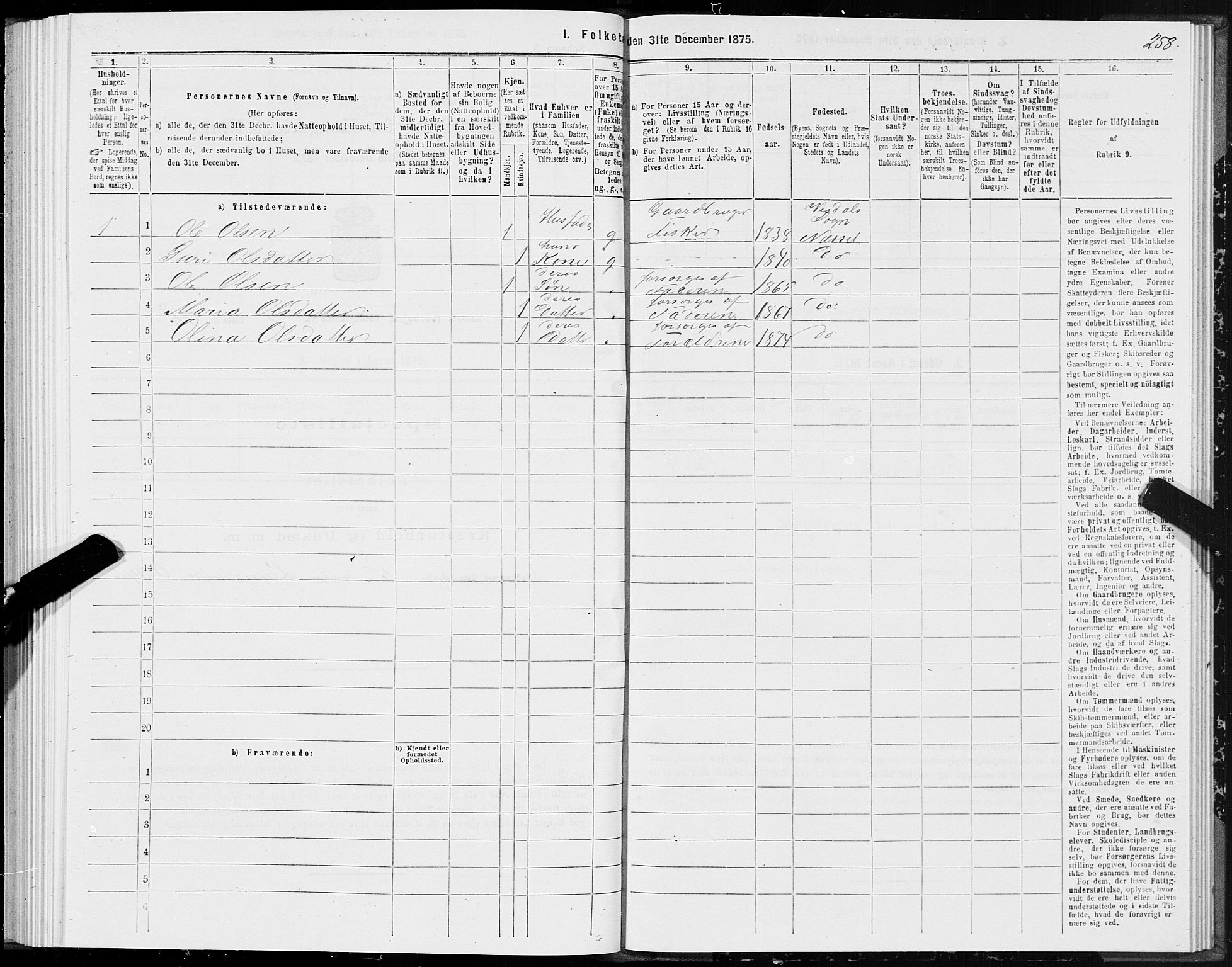 SAT, 1875 census for 1543P Nesset, 1875, p. 4258