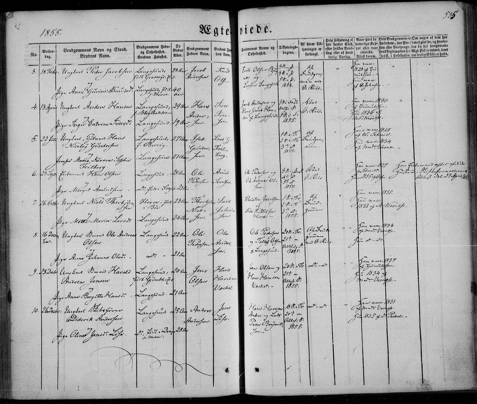 Bamble kirkebøker, SAKO/A-253/F/Fa/L0005: Parish register (official) no. I 5, 1854-1869, p. 535