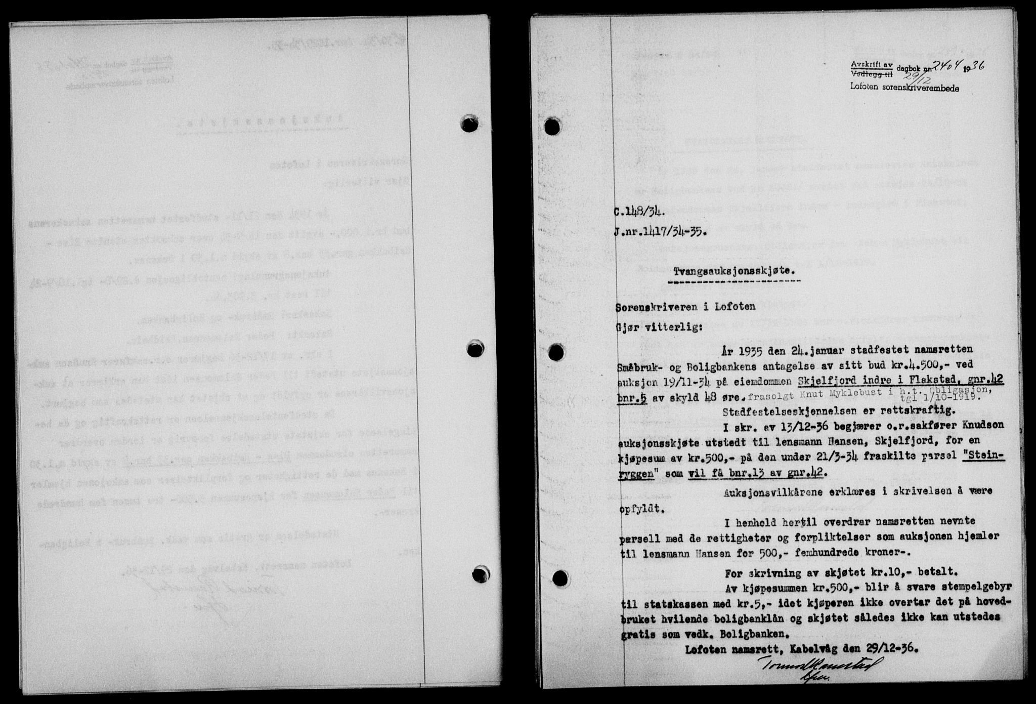Lofoten sorenskriveri, SAT/A-0017/1/2/2C/L0001a: Mortgage book no. 1a, 1936-1937, Diary no: : 2404/1936
