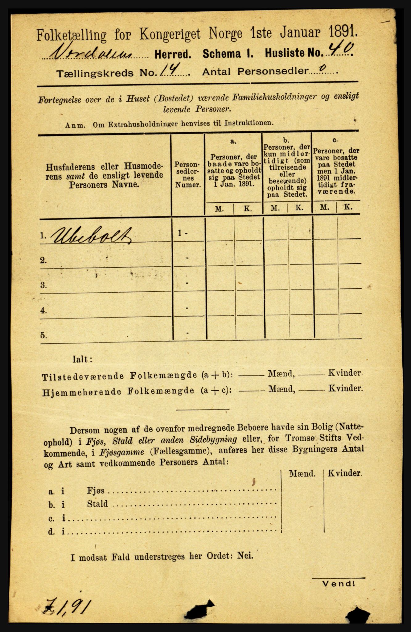 RA, 1891 census for 1721 Verdal, 1891, p. 7363