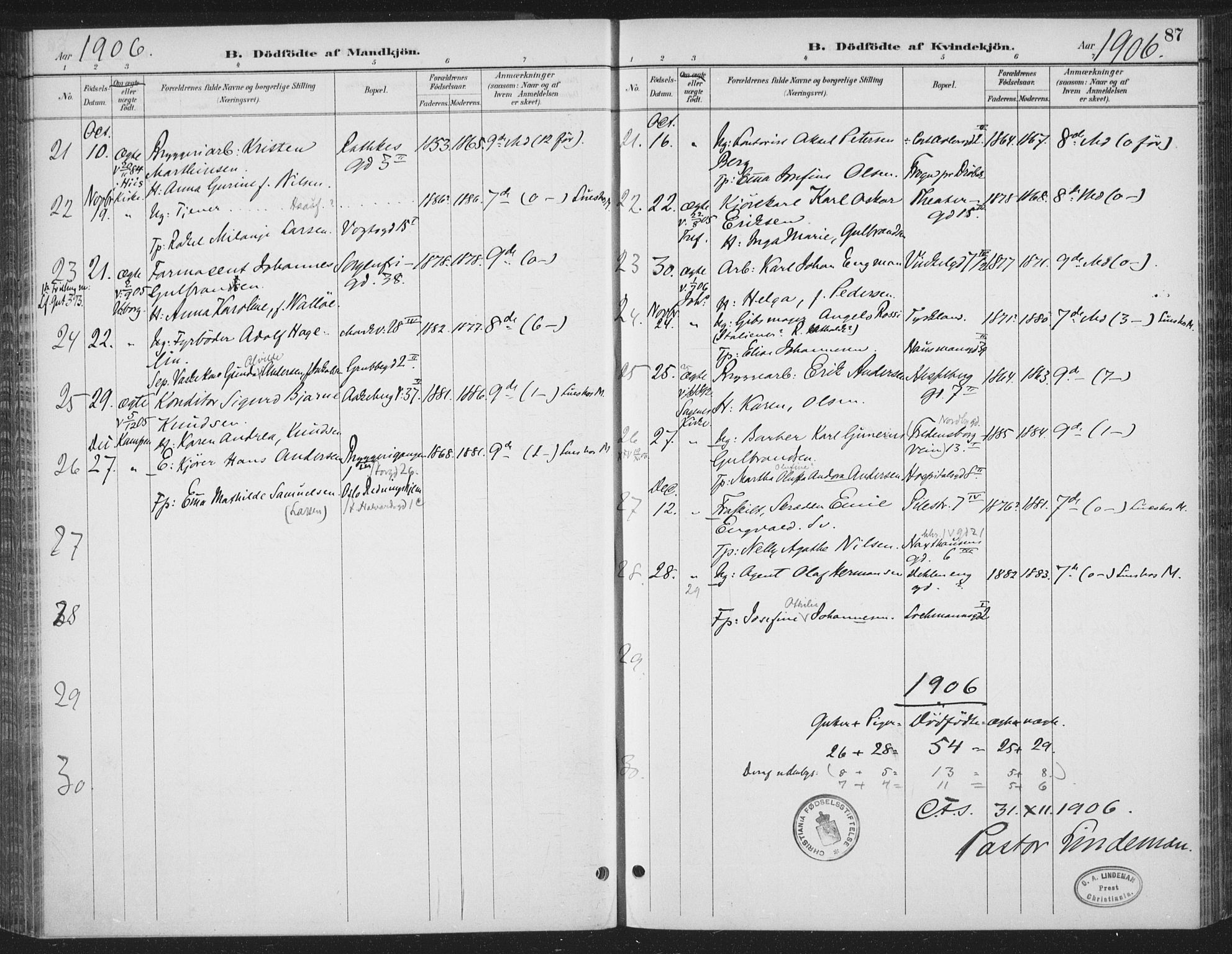 Rikshospitalet prestekontor Kirkebøker, AV/SAO-A-10309b/F/L0010: Parish register (official) no. 10, 1888-1912, p. 87