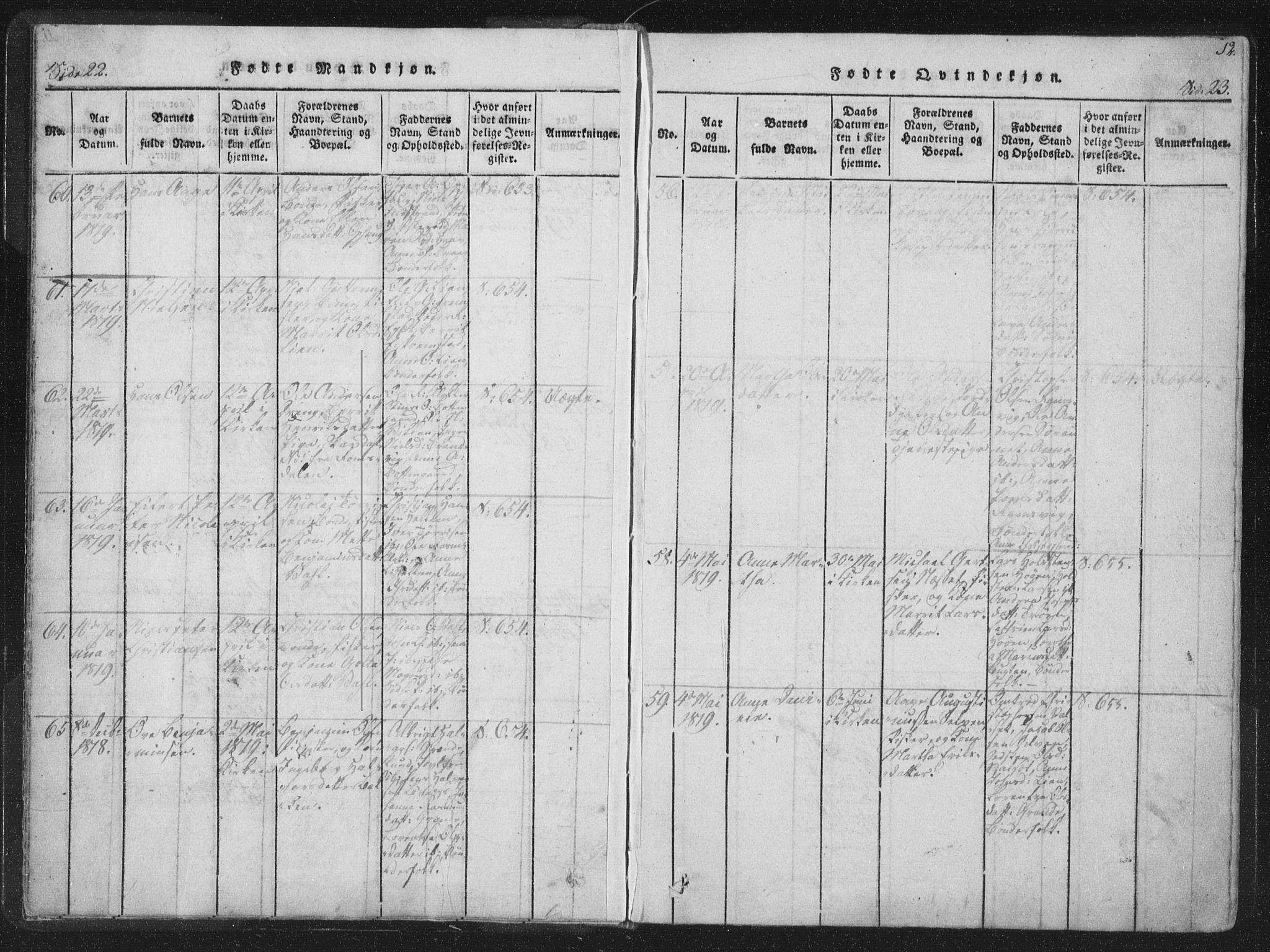 Ministerialprotokoller, klokkerbøker og fødselsregistre - Sør-Trøndelag, AV/SAT-A-1456/659/L0734: Parish register (official) no. 659A04, 1818-1825, p. 22-23