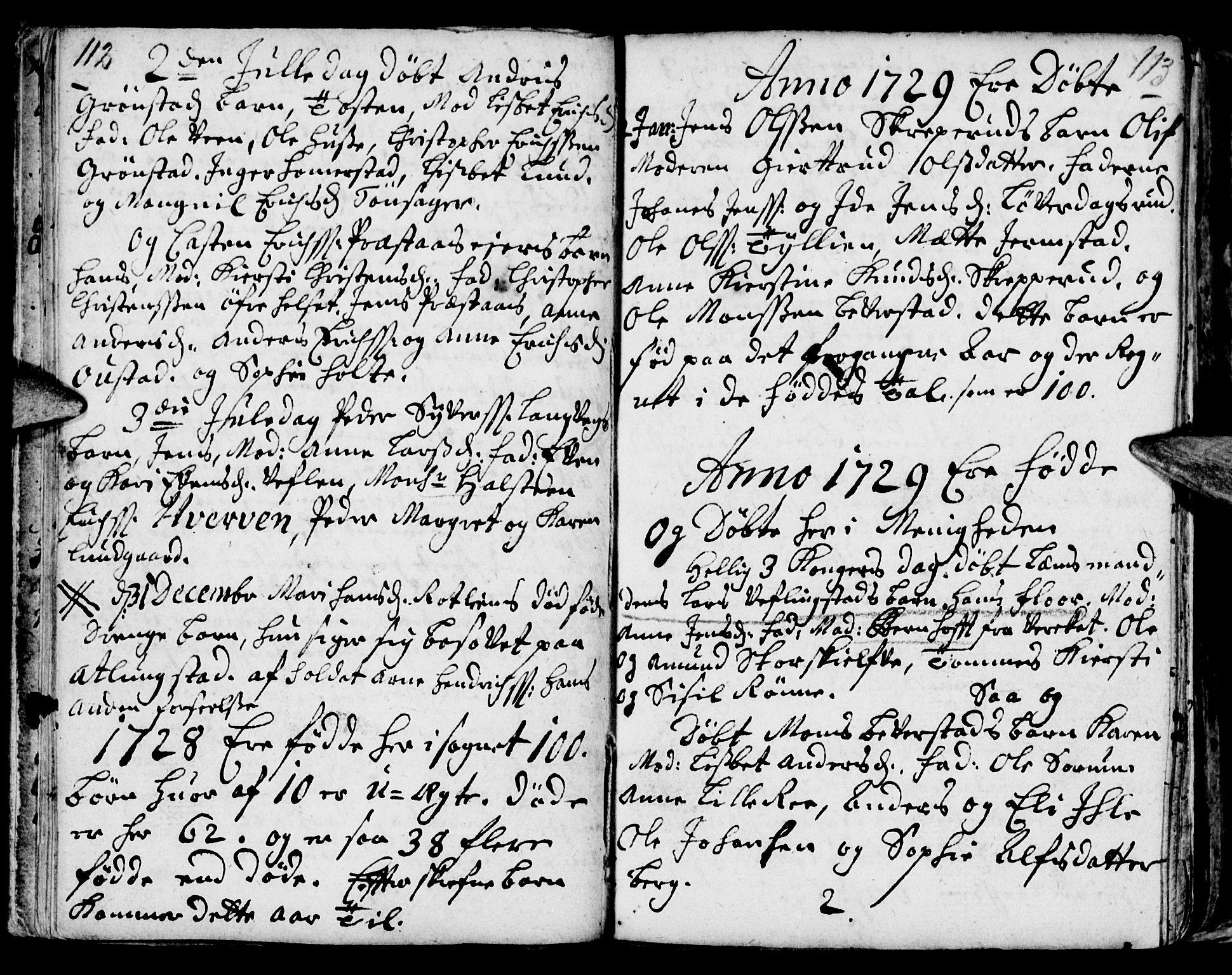 Stange prestekontor, SAH/PREST-002/K/L0002: Parish register (official) no. 2, 1724-1740, p. 112-113