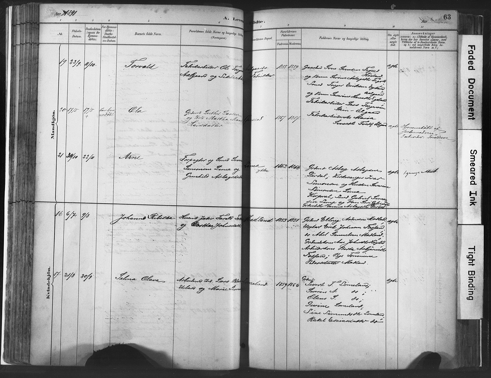 Lye sokneprestkontor, AV/SAST-A-101794/001/30BA/L0010: Parish register (official) no. A 10, 1881-1896, p. 63