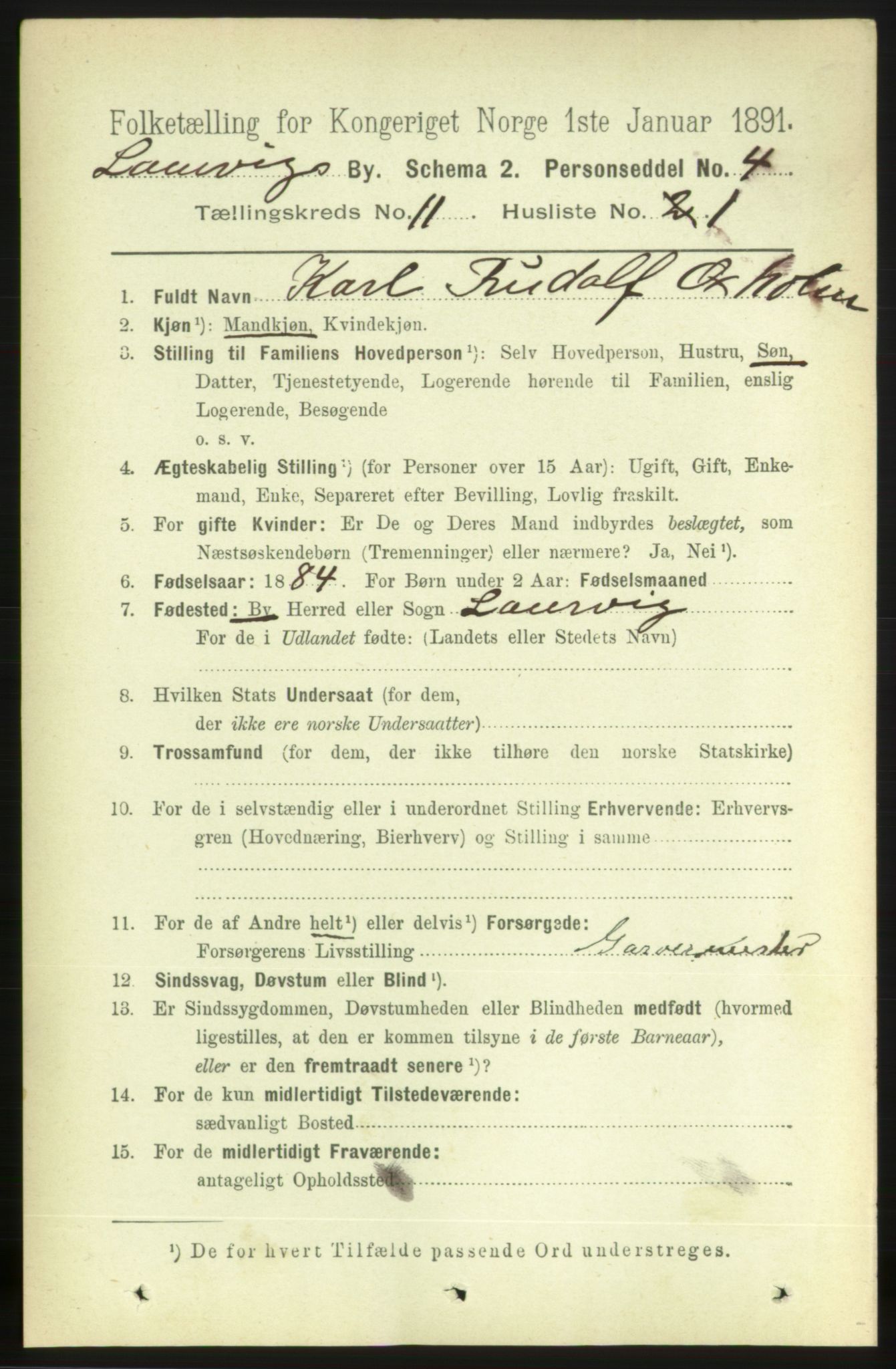 RA, 1891 census for 0707 Larvik, 1891, p. 9614