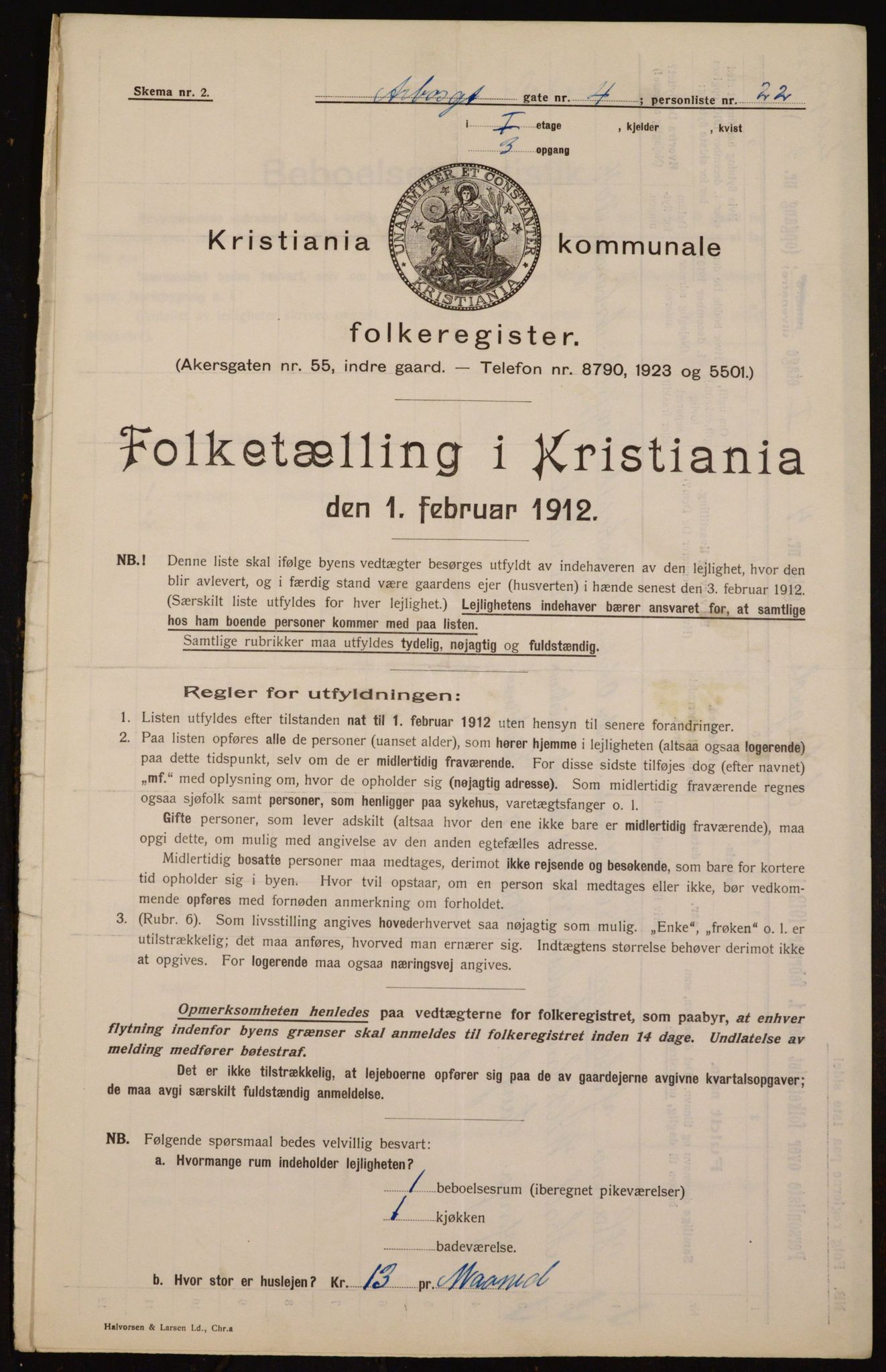 OBA, Municipal Census 1912 for Kristiania, 1912, p. 1887