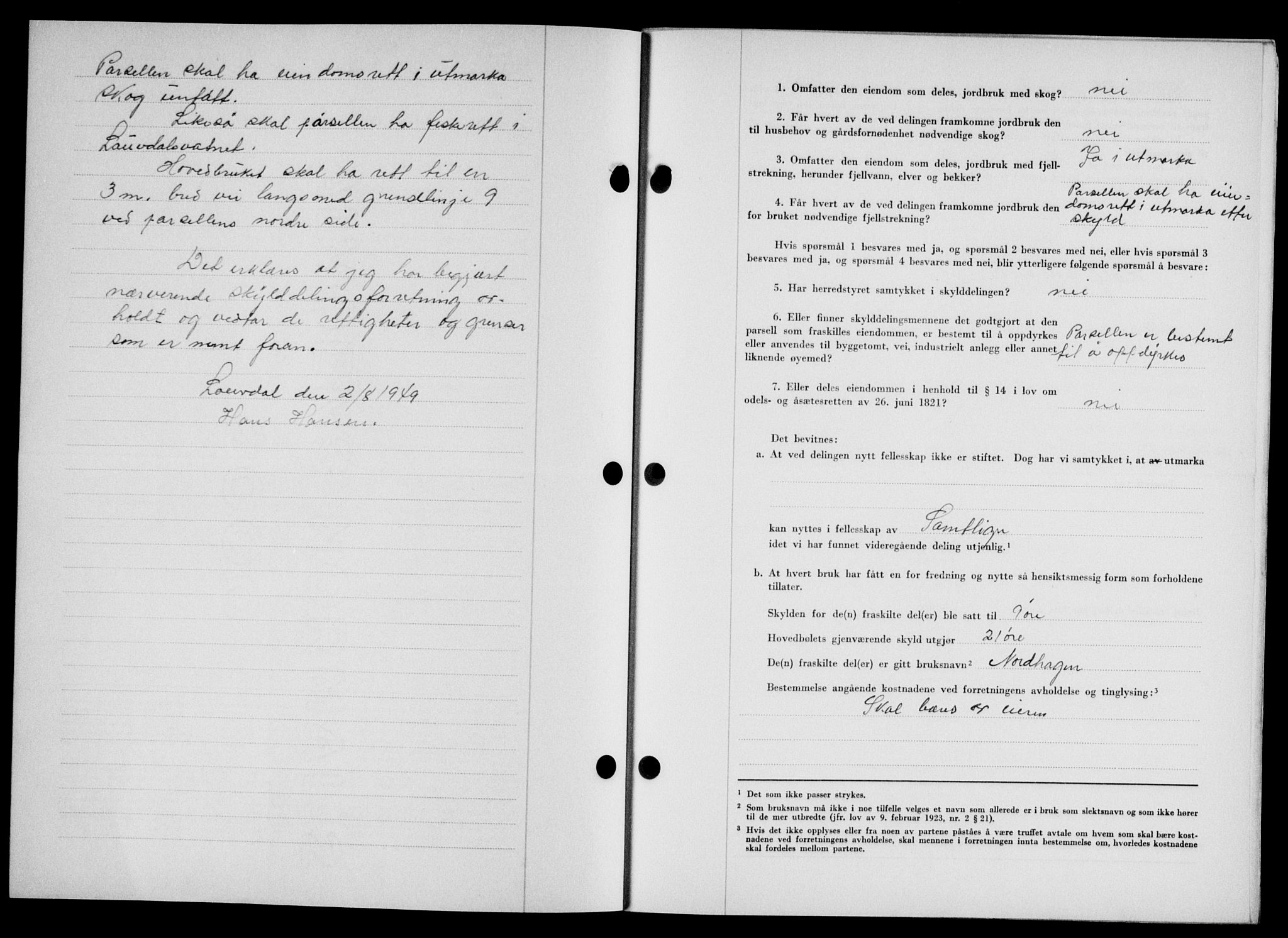 Lofoten sorenskriveri, SAT/A-0017/1/2/2C/L0021a: Mortgage book no. 21a, 1949-1949, Diary no: : 2124/1949