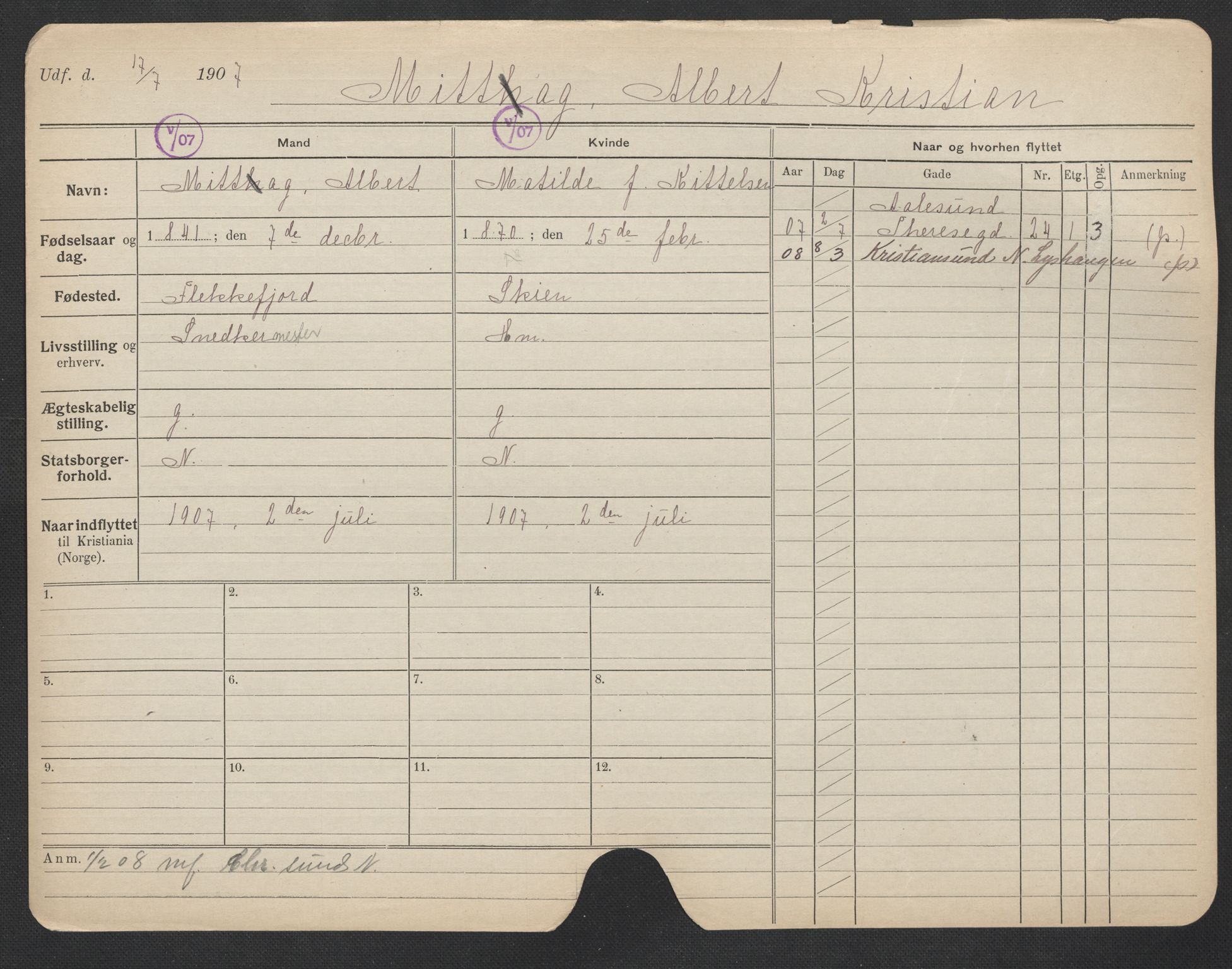 Oslo folkeregister, Registerkort, AV/SAO-A-11715/F/Fa/Fac/L0007: Menn, 1906-1914, p. 775a