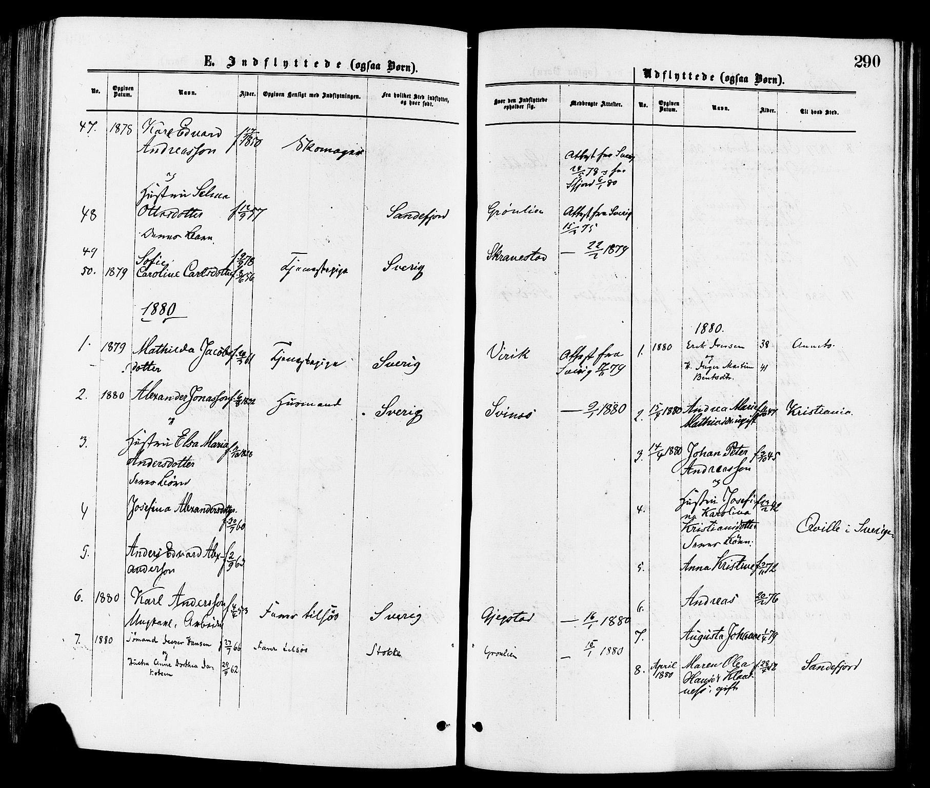 Sandar kirkebøker, SAKO/A-243/F/Fa/L0011: Parish register (official) no. 11, 1872-1882, p. 290