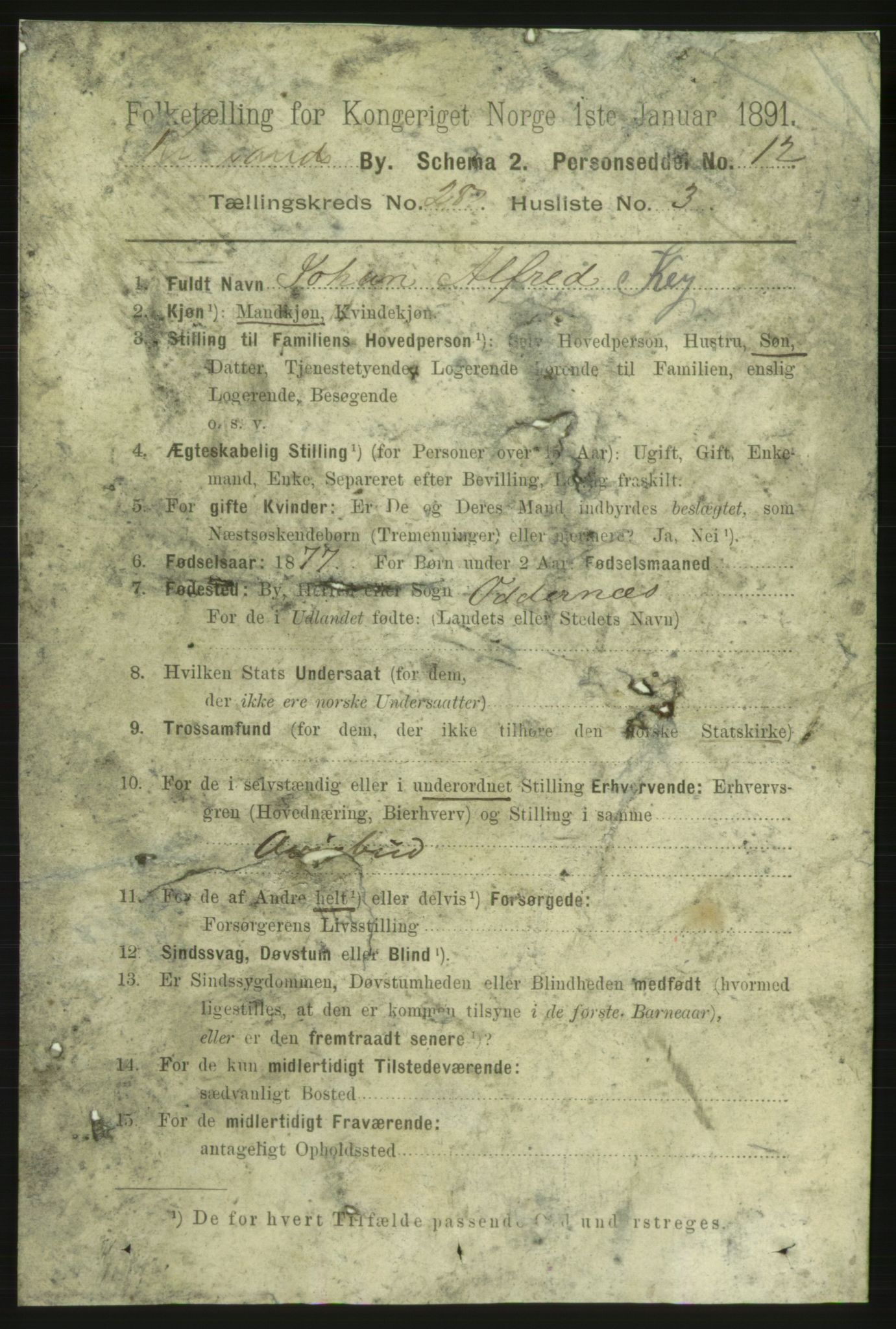 RA, 1891 census for 1001 Kristiansand, 1891, p. 9520