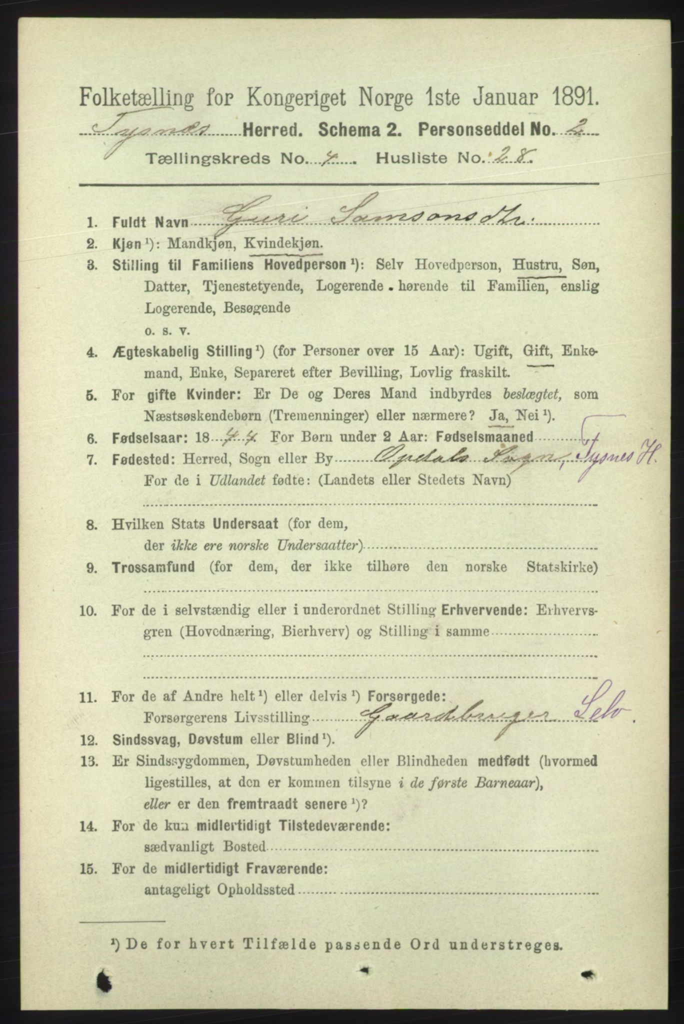 RA, 1891 census for 1223 Tysnes, 1891, p. 1687