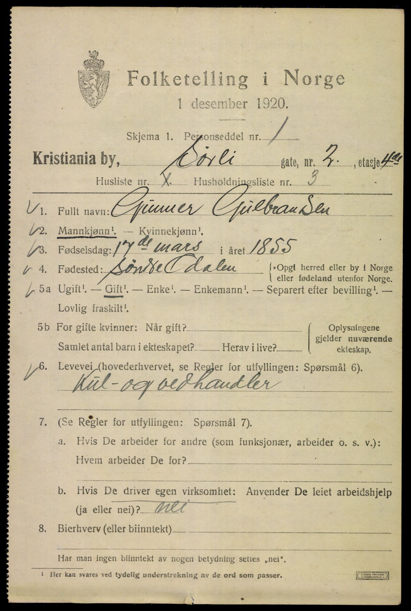 SAO, 1920 census for Kristiania, 1920, p. 562099