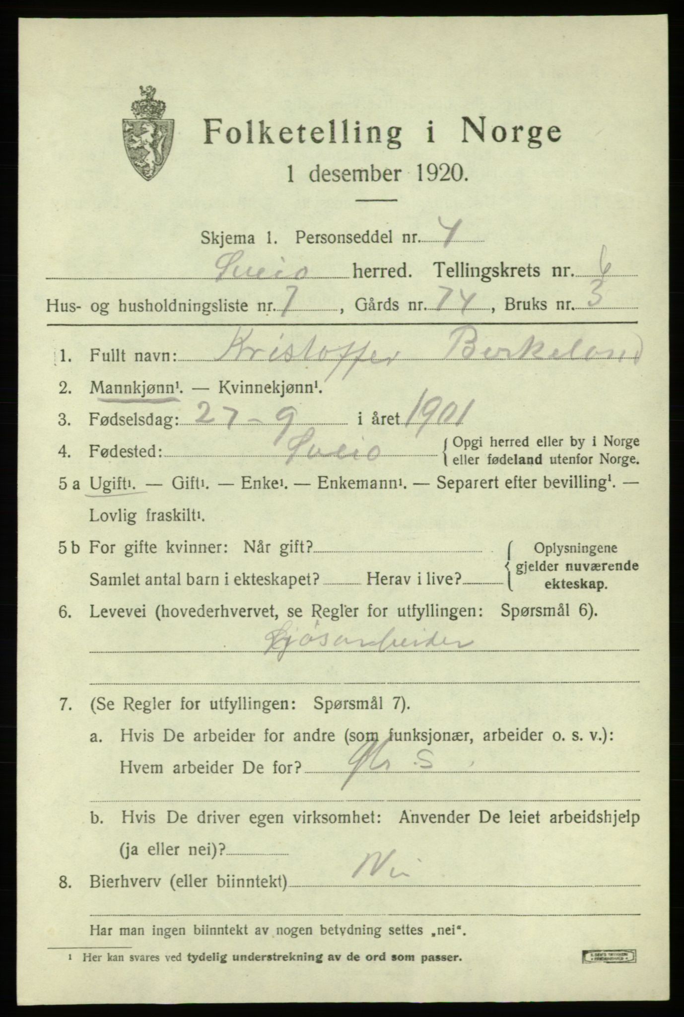 SAB, 1920 census for Sveio, 1920, p. 2954