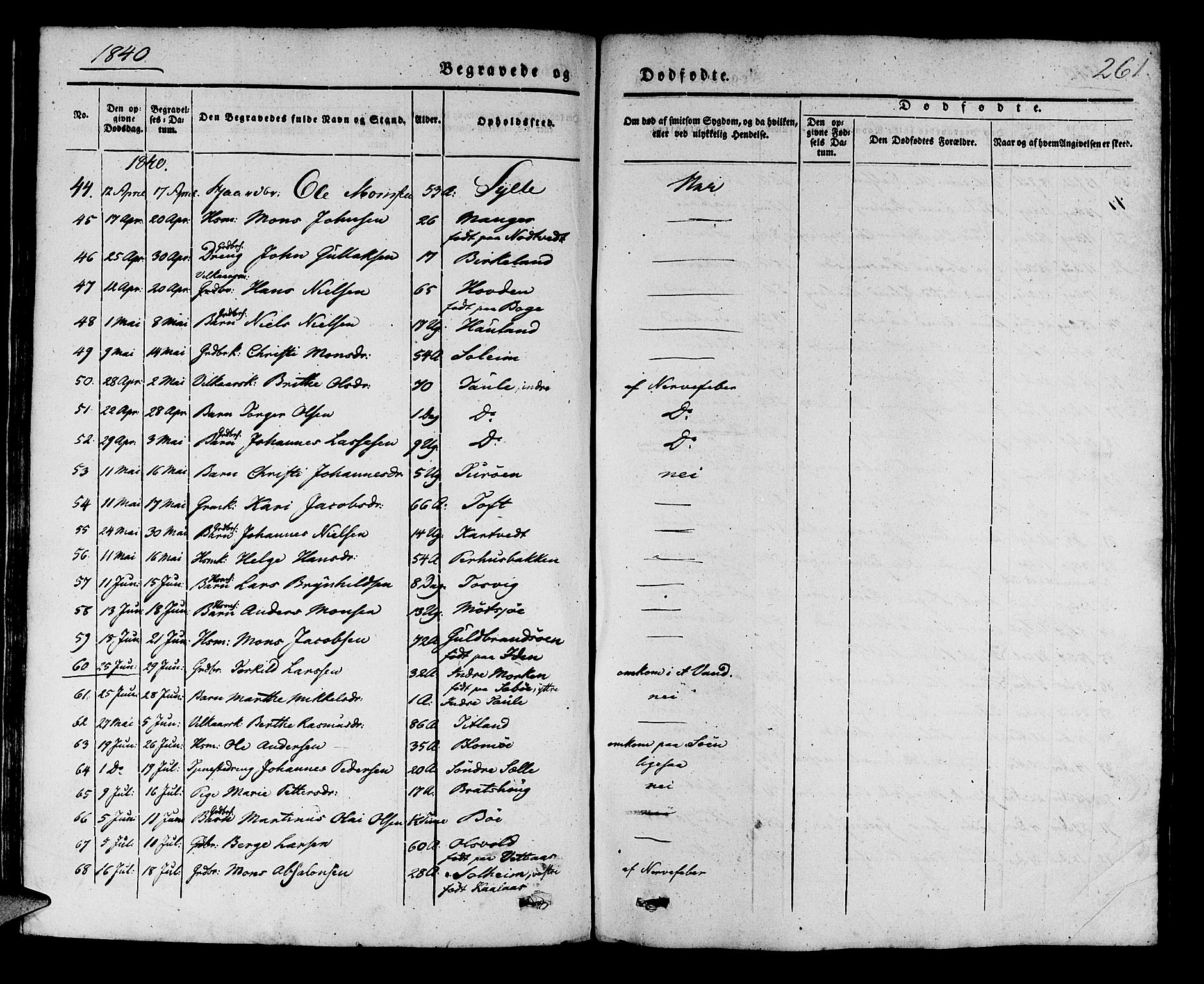 Manger sokneprestembete, AV/SAB-A-76801/H/Haa: Parish register (official) no. A 5, 1839-1848, p. 261