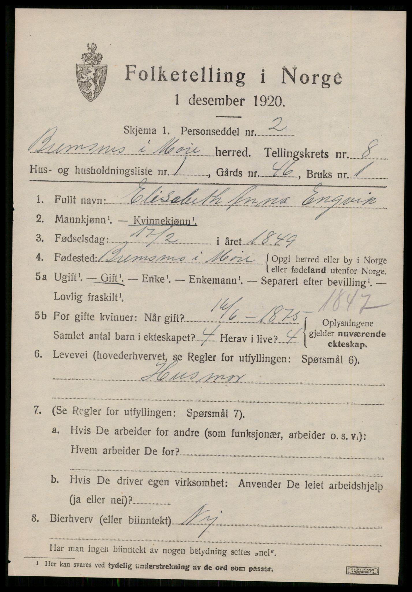 SAT, 1920 census for Bremsnes, 1920, p. 6739