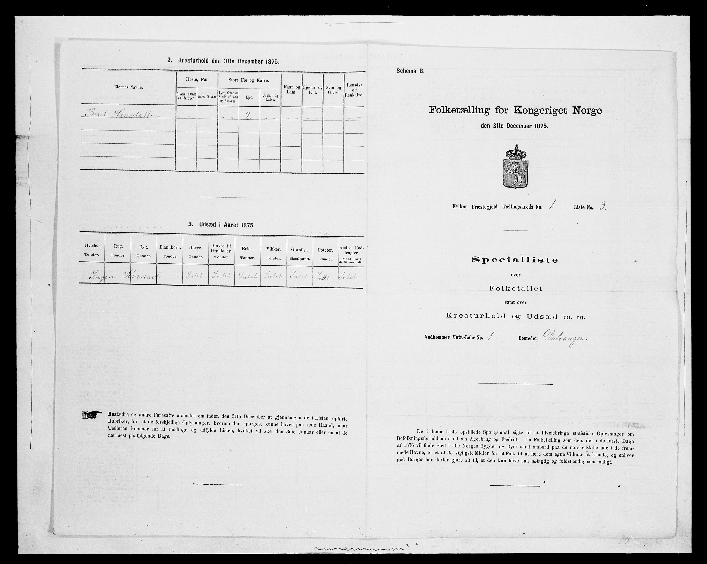 SAH, 1875 census for 0440P Kvikne, 1875, p. 77