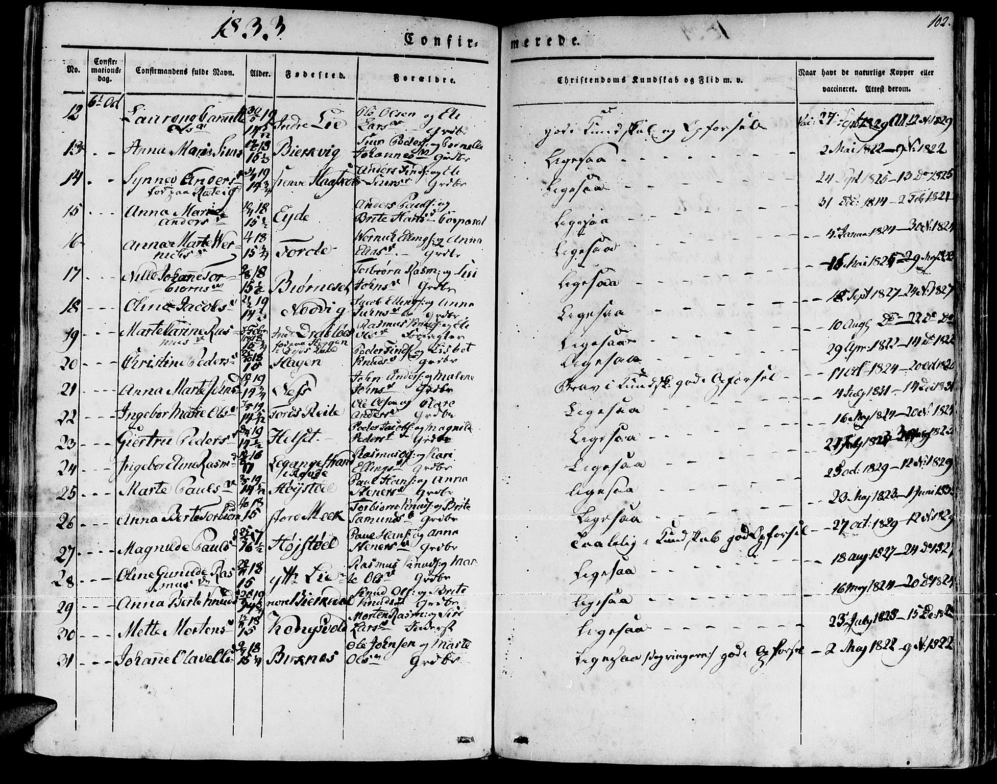 Ministerialprotokoller, klokkerbøker og fødselsregistre - Møre og Romsdal, AV/SAT-A-1454/511/L0139: Parish register (official) no. 511A06, 1831-1850, p. 102