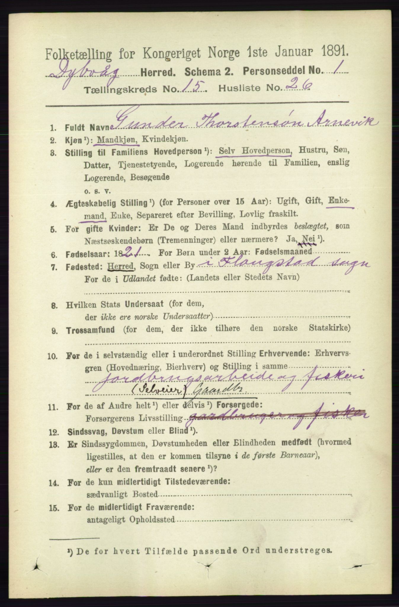 RA, 1891 census for 0915 Dypvåg, 1891, p. 6250