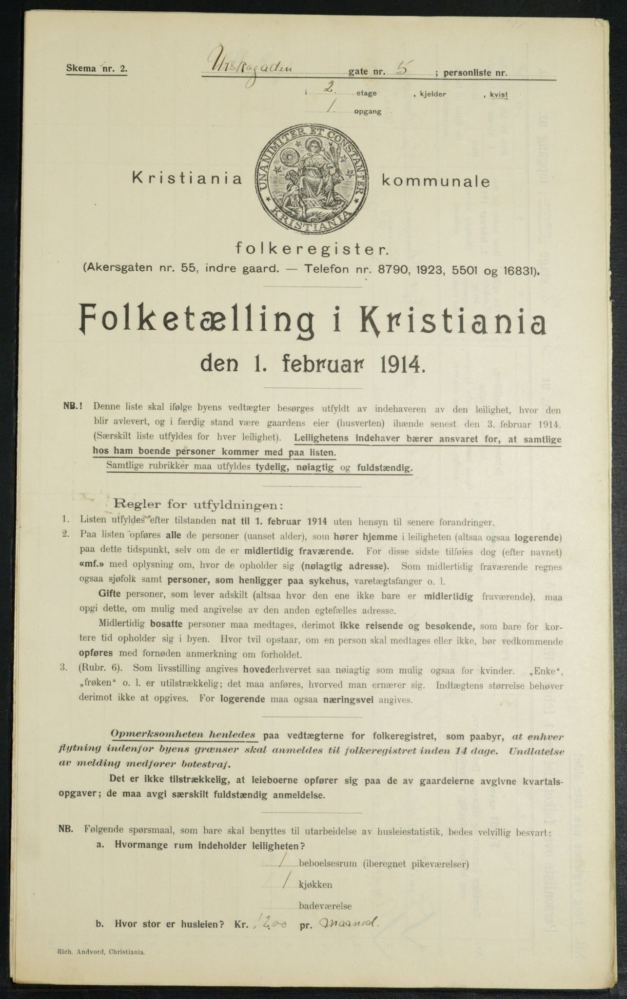 OBA, Municipal Census 1914 for Kristiania, 1914, p. 2556