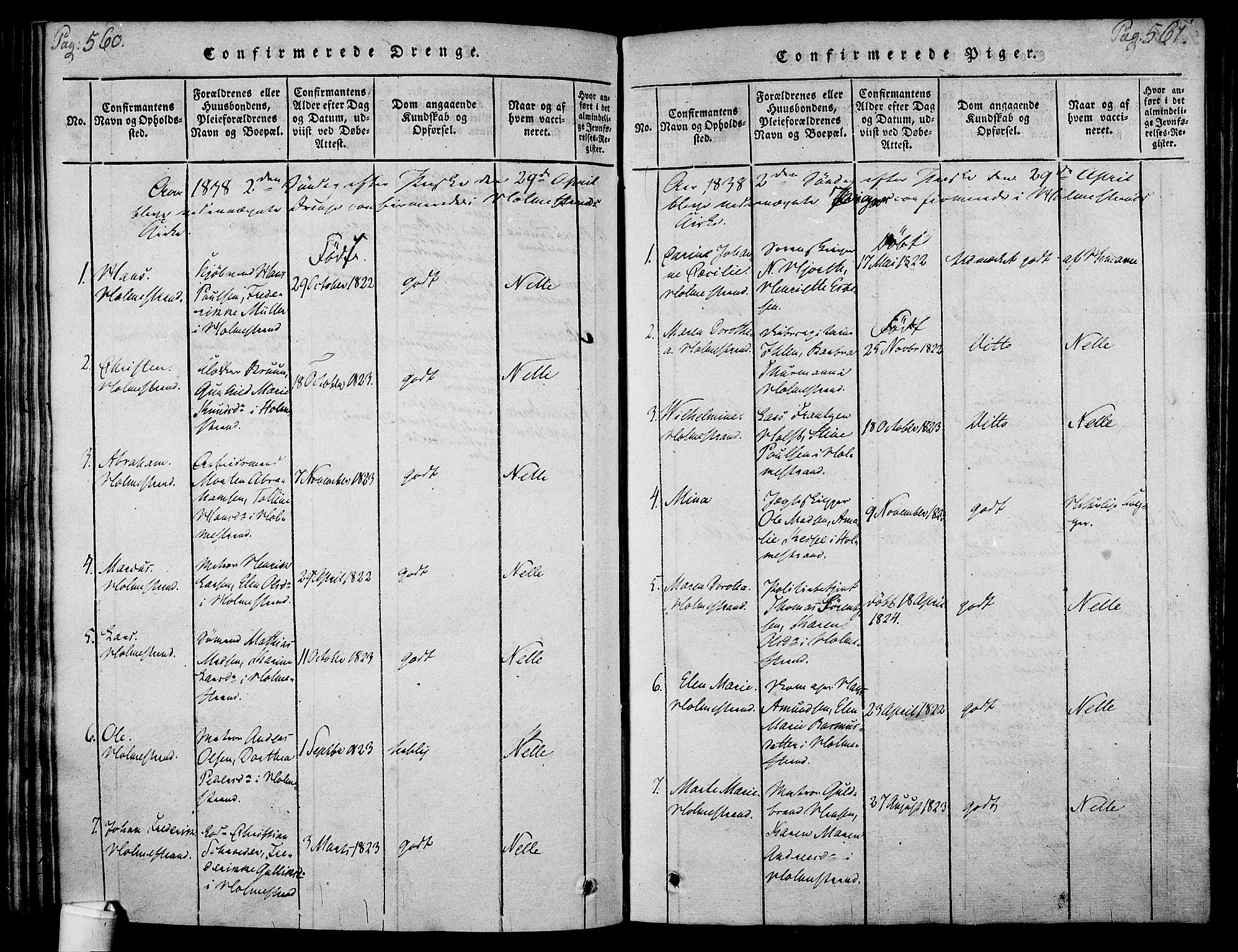 Holmestrand kirkebøker, SAKO/A-346/F/Fa/L0001: Parish register (official) no. 1, 1814-1840, p. 560-561