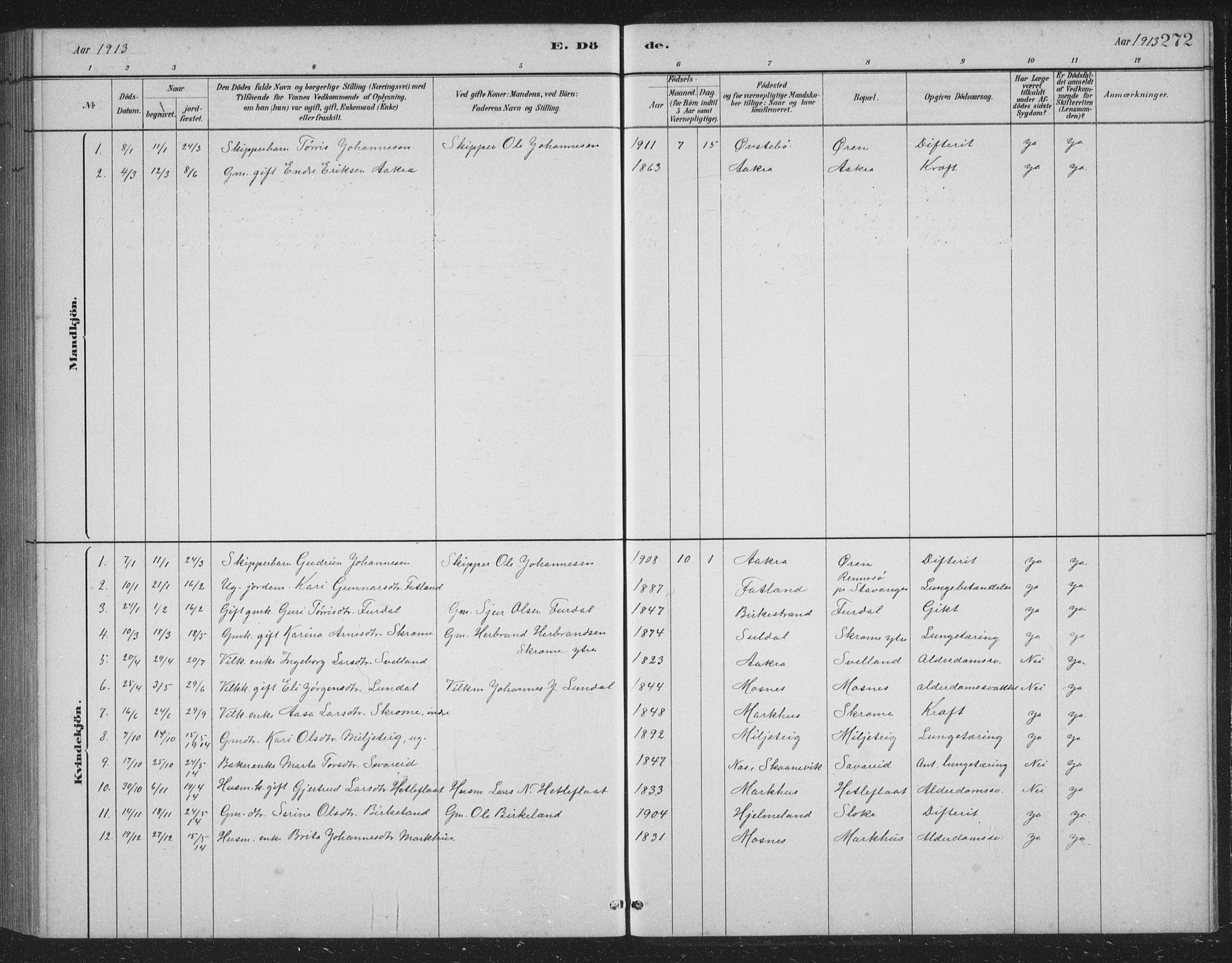 Skånevik sokneprestembete, AV/SAB-A-77801/H/Hab: Parish register (copy) no. B 2, 1881-1920, p. 272