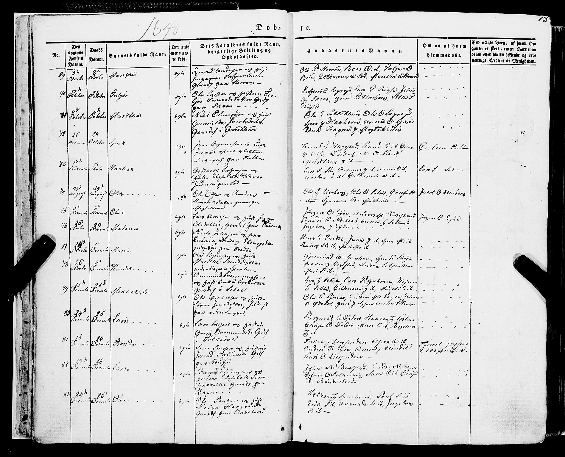 Ulvik sokneprestembete, AV/SAB-A-78801/H/Haa: Parish register (official) no. A 12, 1839-1853, p. 13