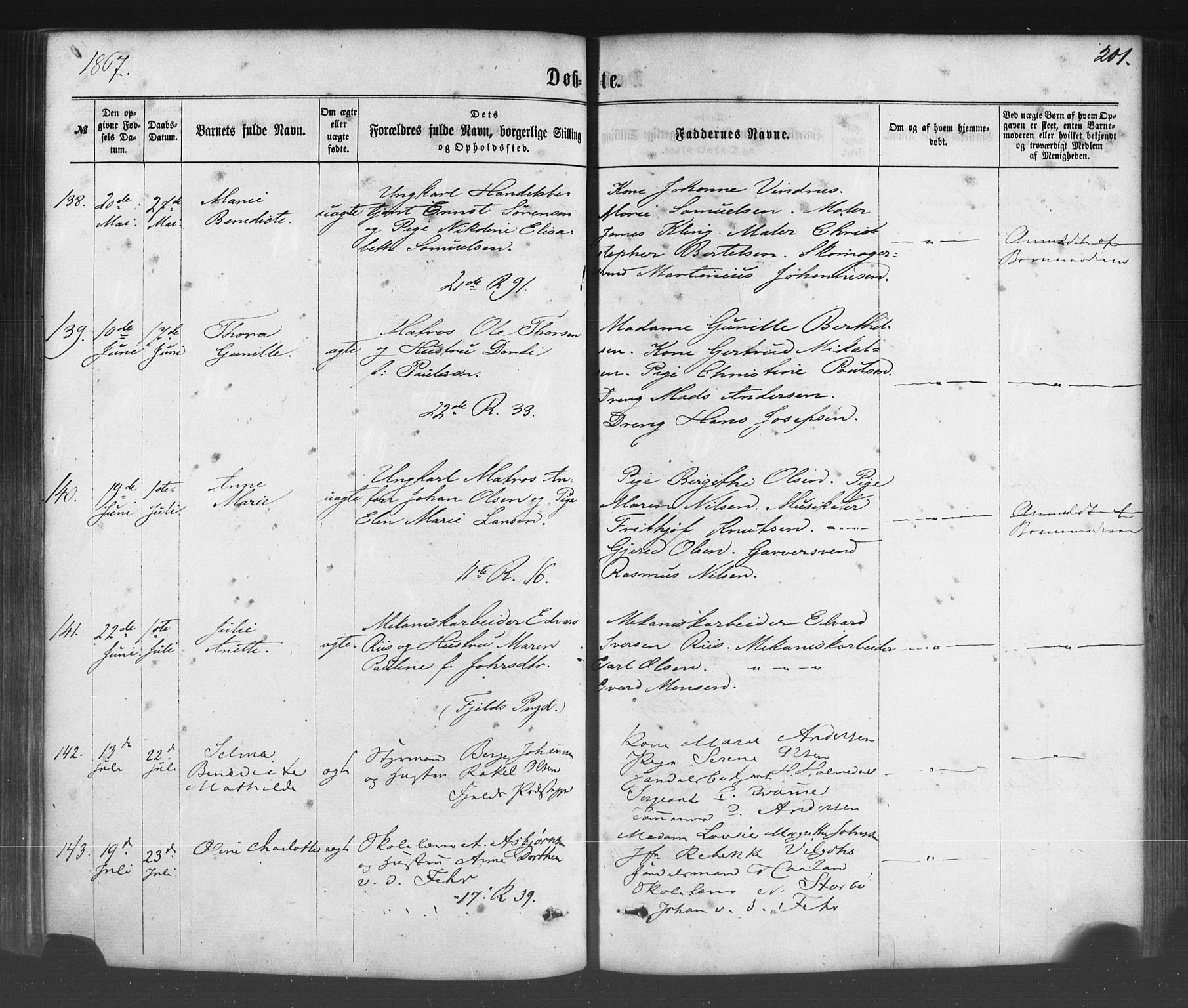 Fødselsstiftelsens sokneprestembete*, SAB/-: Parish register (official) no. A 1, 1863-1883, p. 201