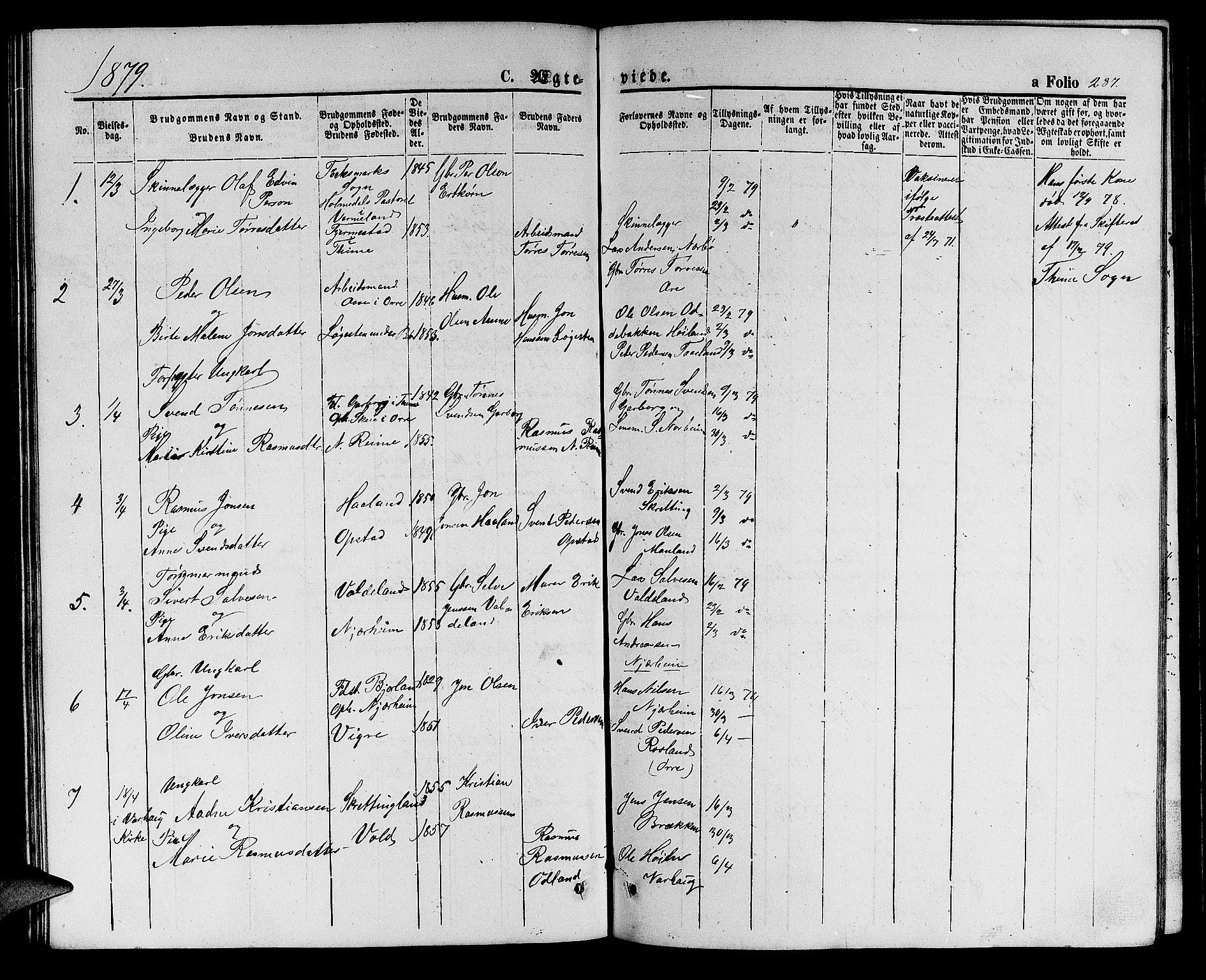 Hå sokneprestkontor, AV/SAST-A-101801/001/30BB/L0001: Parish register (copy) no. B 1, 1854-1883, p. 287