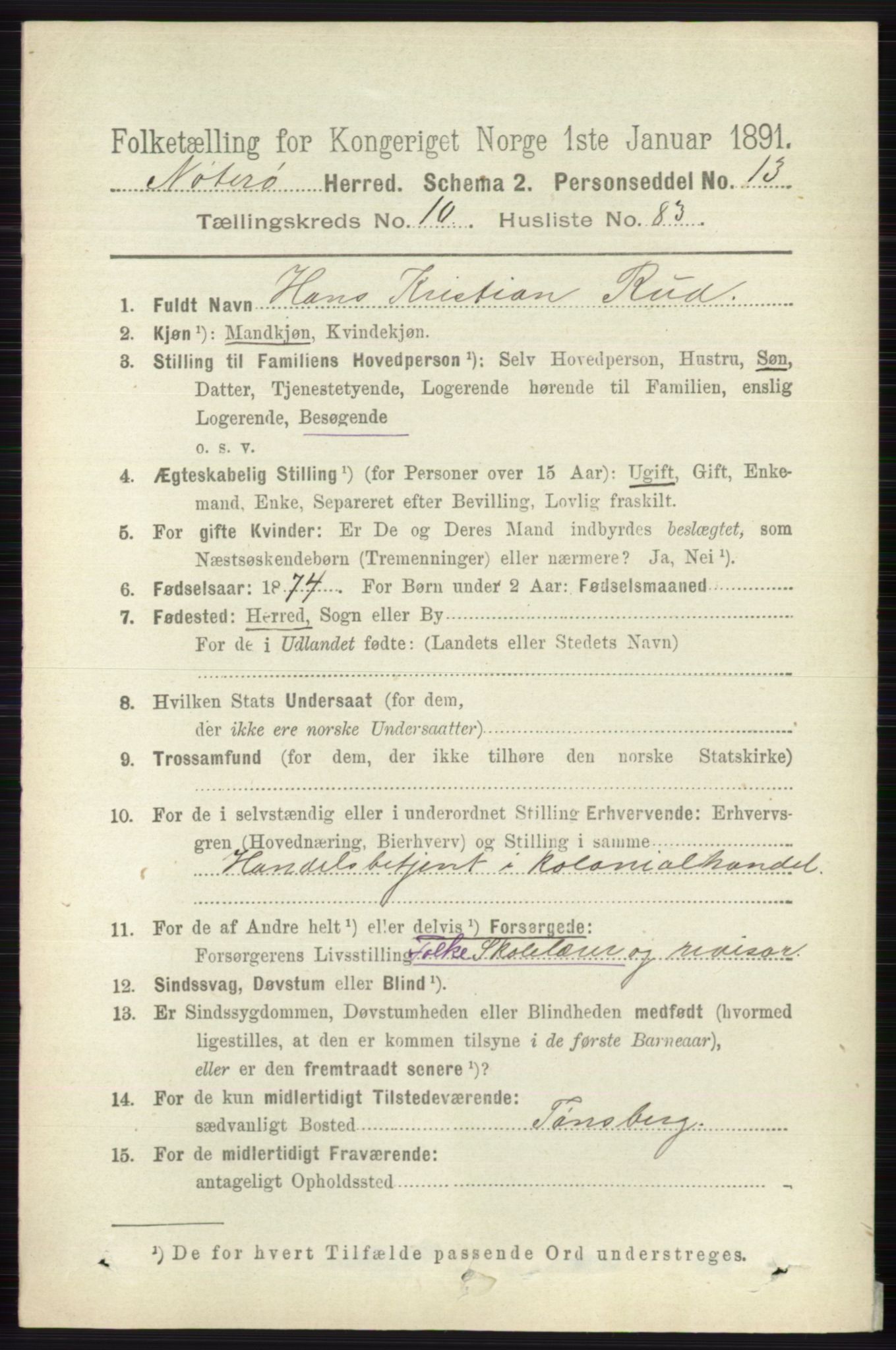 RA, 1891 census for 0722 Nøtterøy, 1891, p. 5734