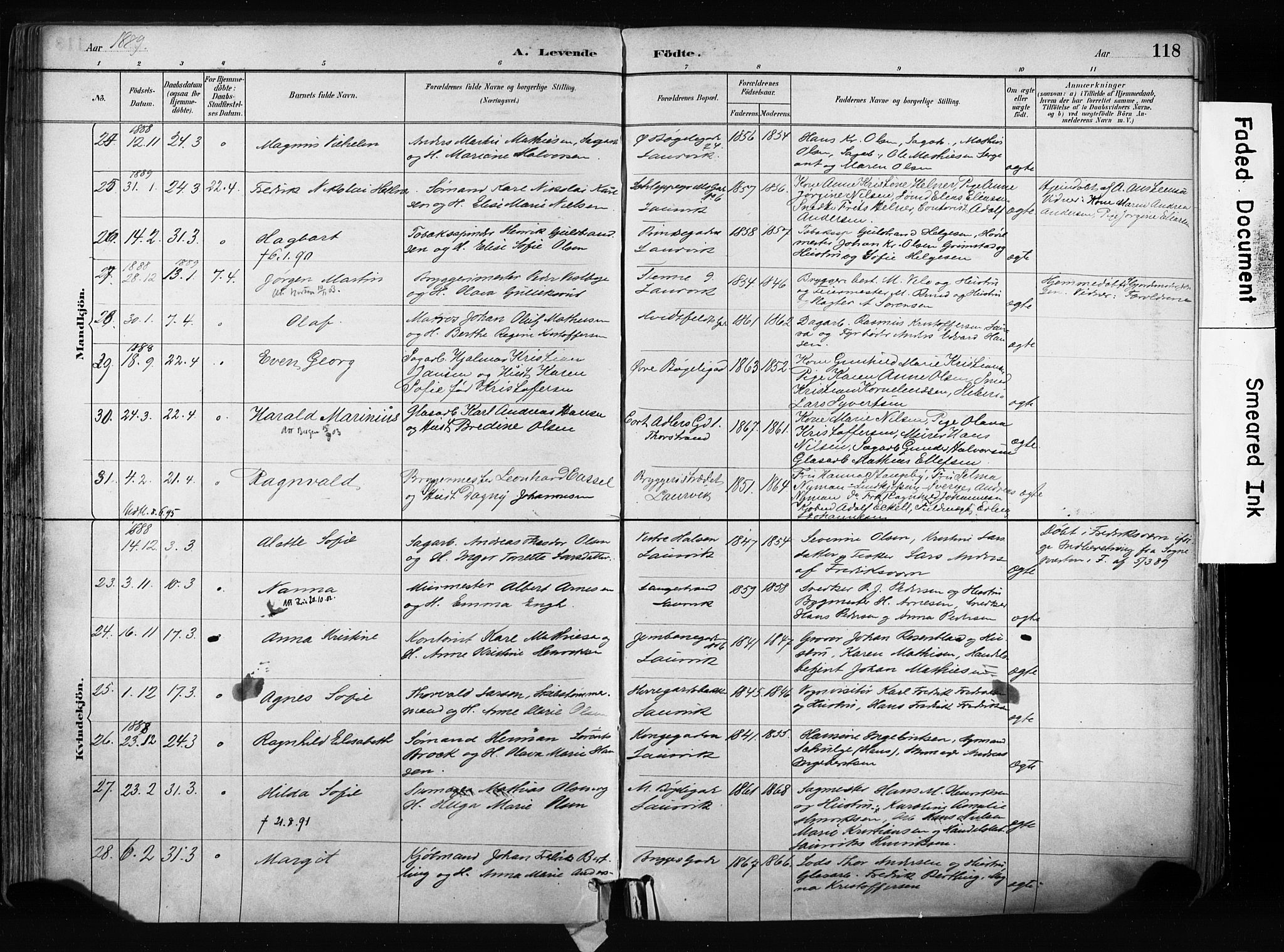 Larvik kirkebøker, AV/SAKO-A-352/F/Fa/L0009: Parish register (official) no. I 9, 1884-1904, p. 118