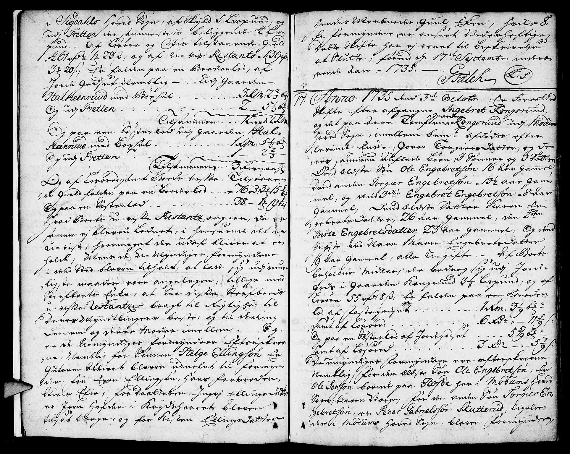 Eiker, Modum og Sigdal sorenskriveri, AV/SAKO-A-123/H/Hb/Hbd/Hbdb/L0001.0: Innberetninger, 1735-1745, p. 7b-8a
