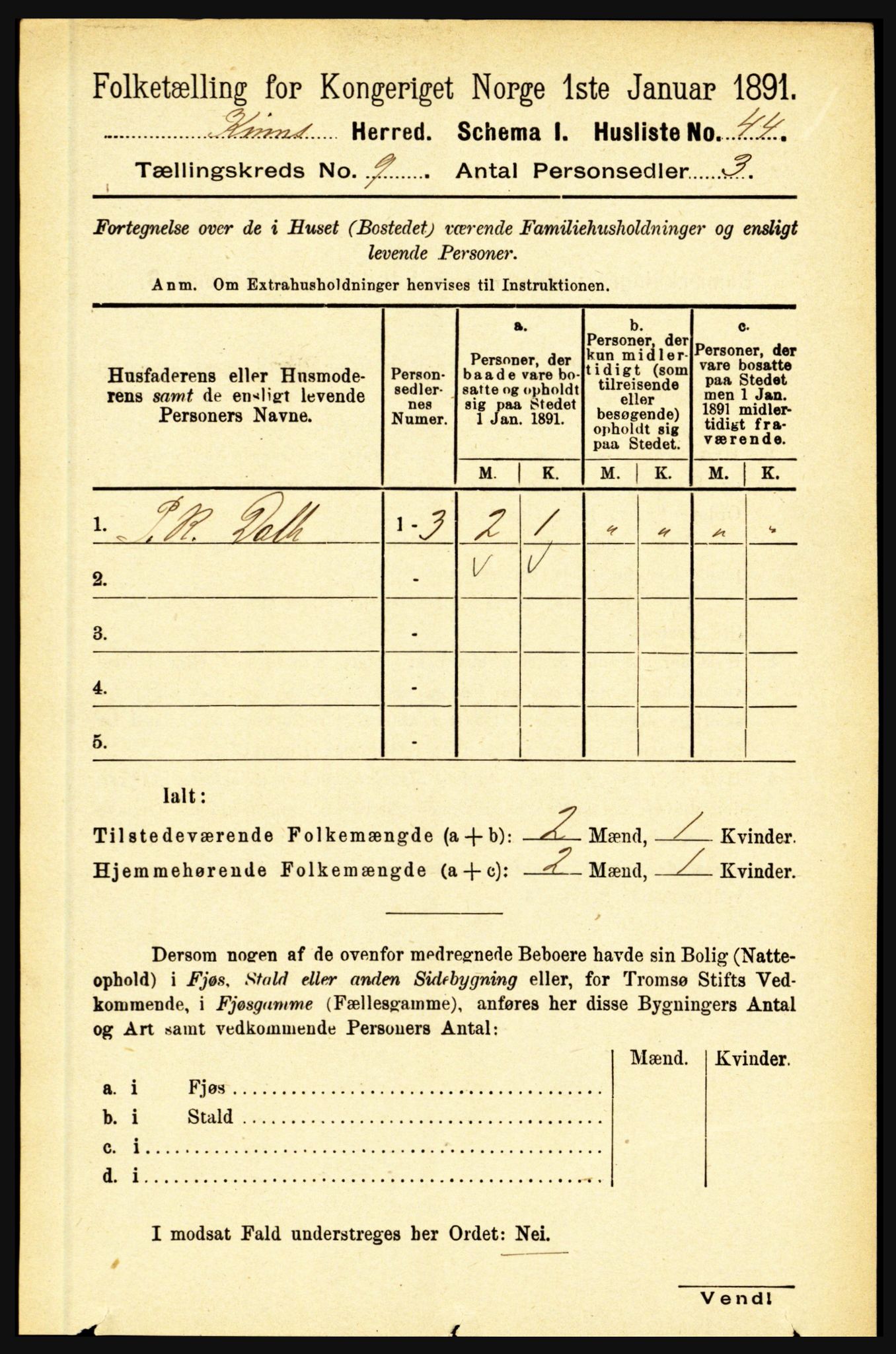 RA, 1891 census for 1437 Kinn, 1891, p. 3444