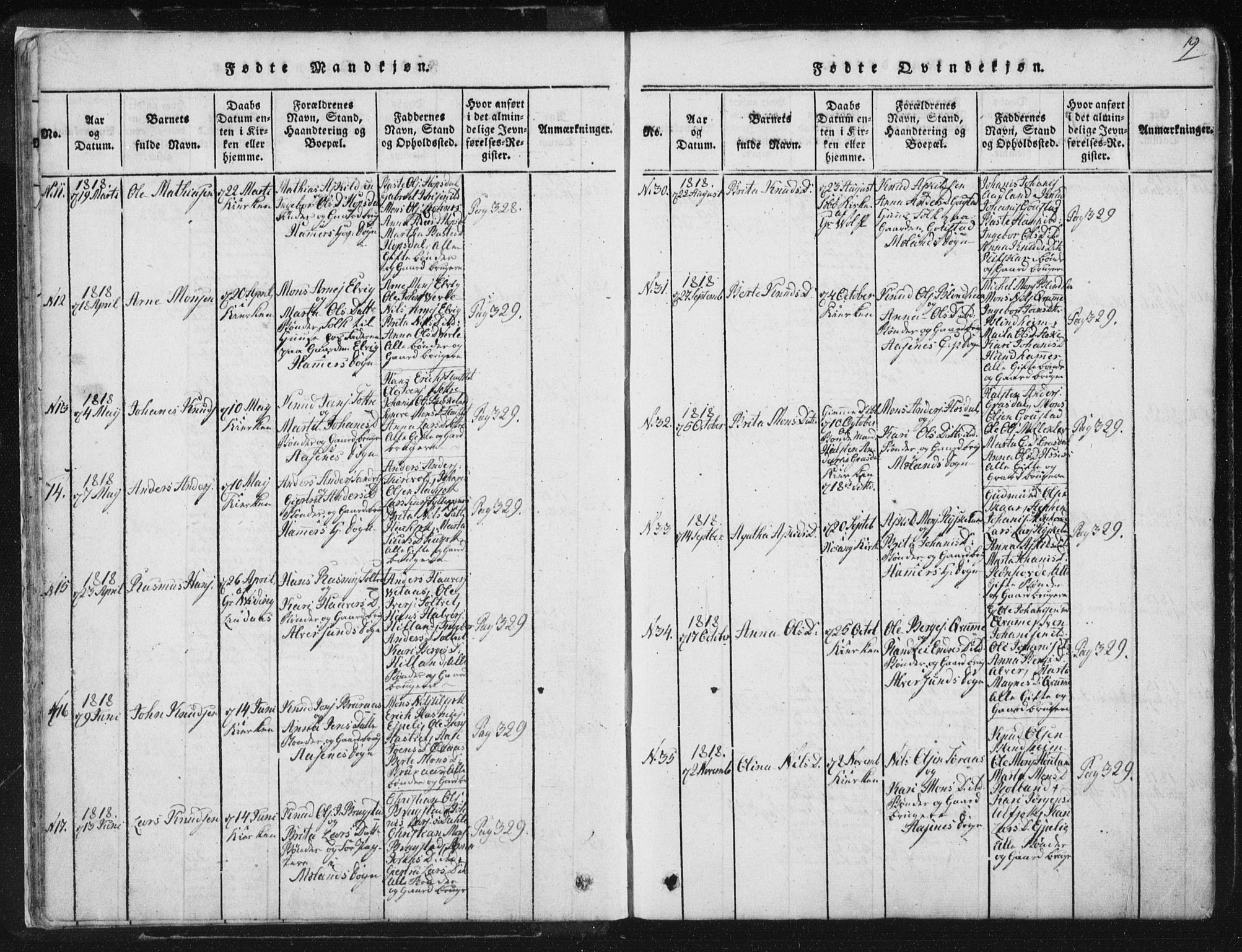 Hamre sokneprestembete, AV/SAB-A-75501/H/Ha/Haa/Haaa/L0010: Parish register (official) no. A 10, 1816-1826, p. 19