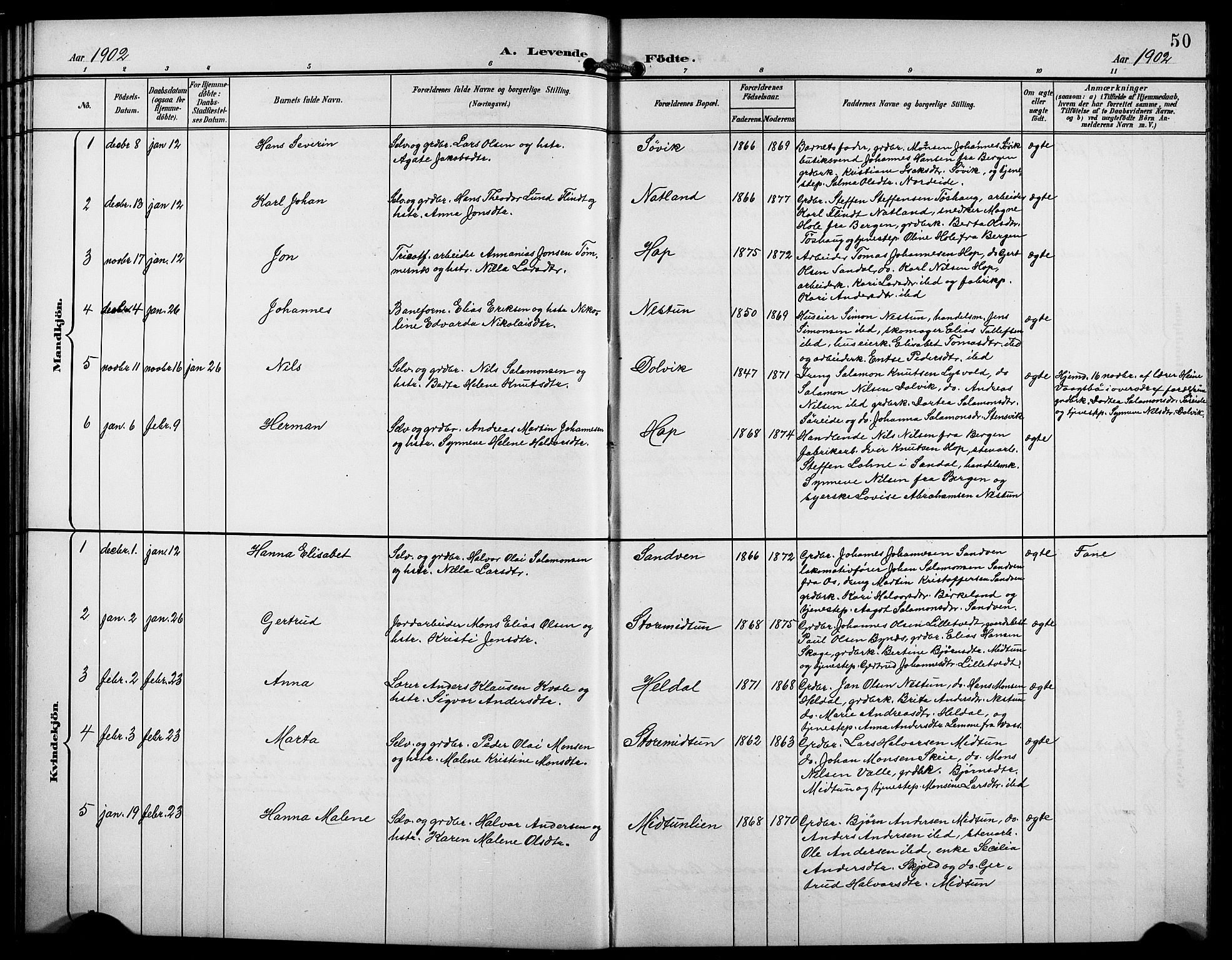 Birkeland Sokneprestembete, AV/SAB-A-74601/H/Hab: Parish register (copy) no. A 5, 1897-1905, p. 50