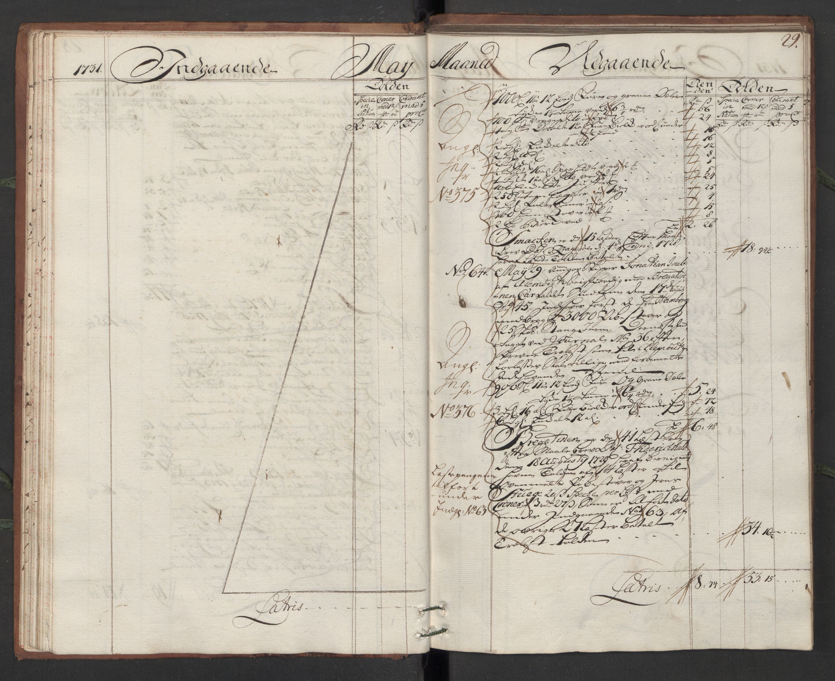 Generaltollkammeret, tollregnskaper, AV/RA-EA-5490/R13/L0006/0001: Tollregnskaper Kragerø / Hovedtollbok, 1731, p. 28b-29a