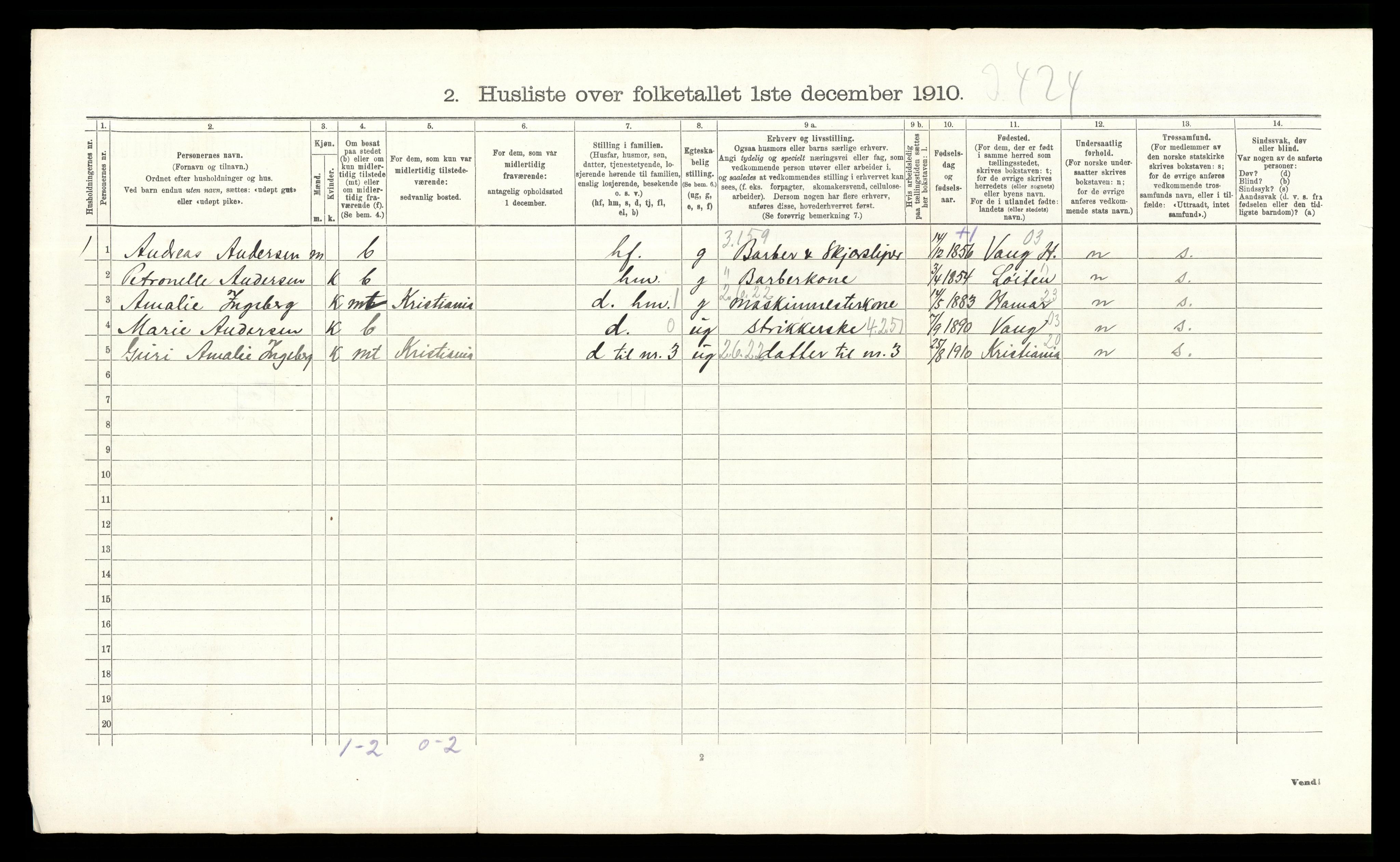 RA, 1910 census for Stange, 1910, p. 1189