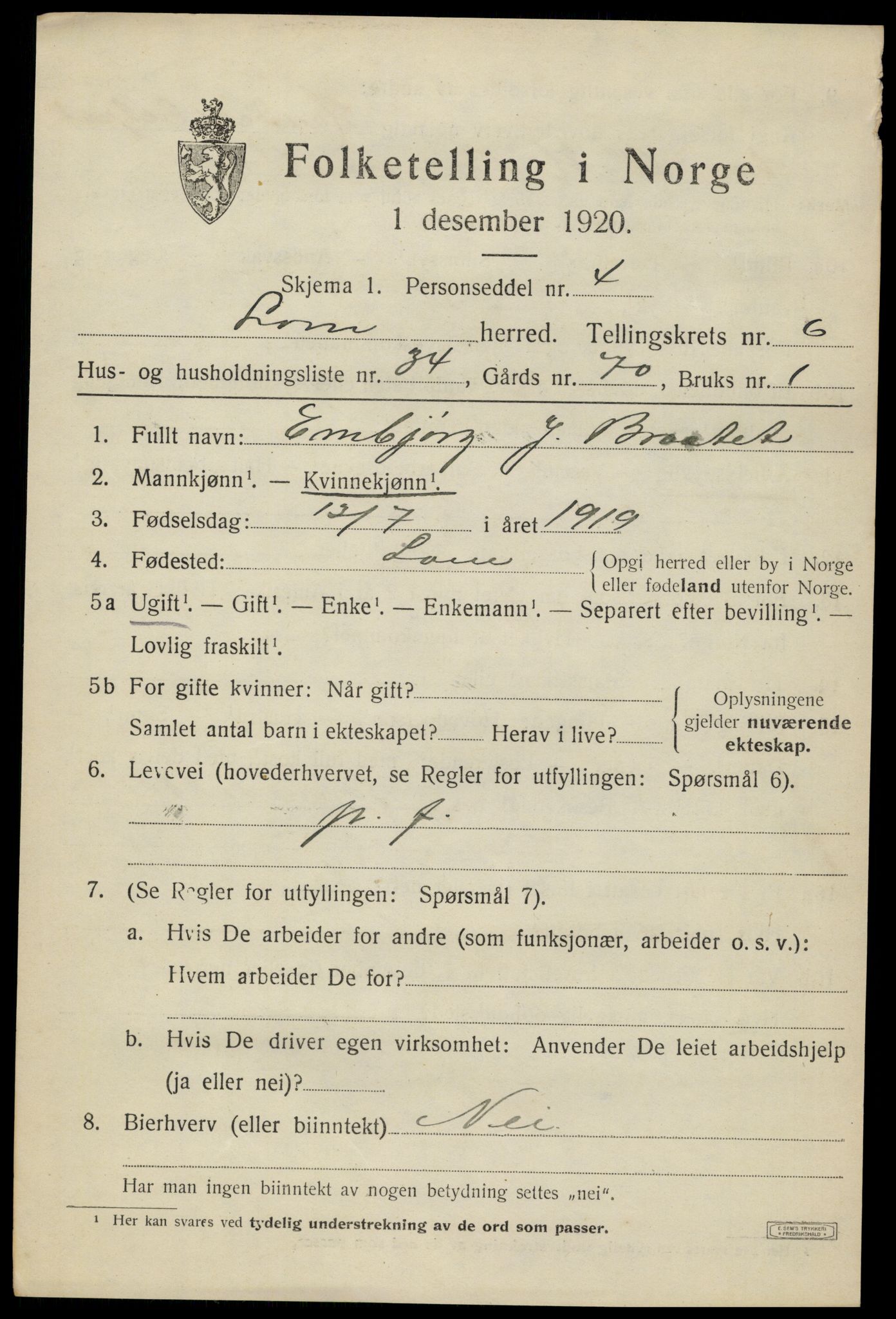 SAH, 1920 census for Lom, 1920, p. 4150
