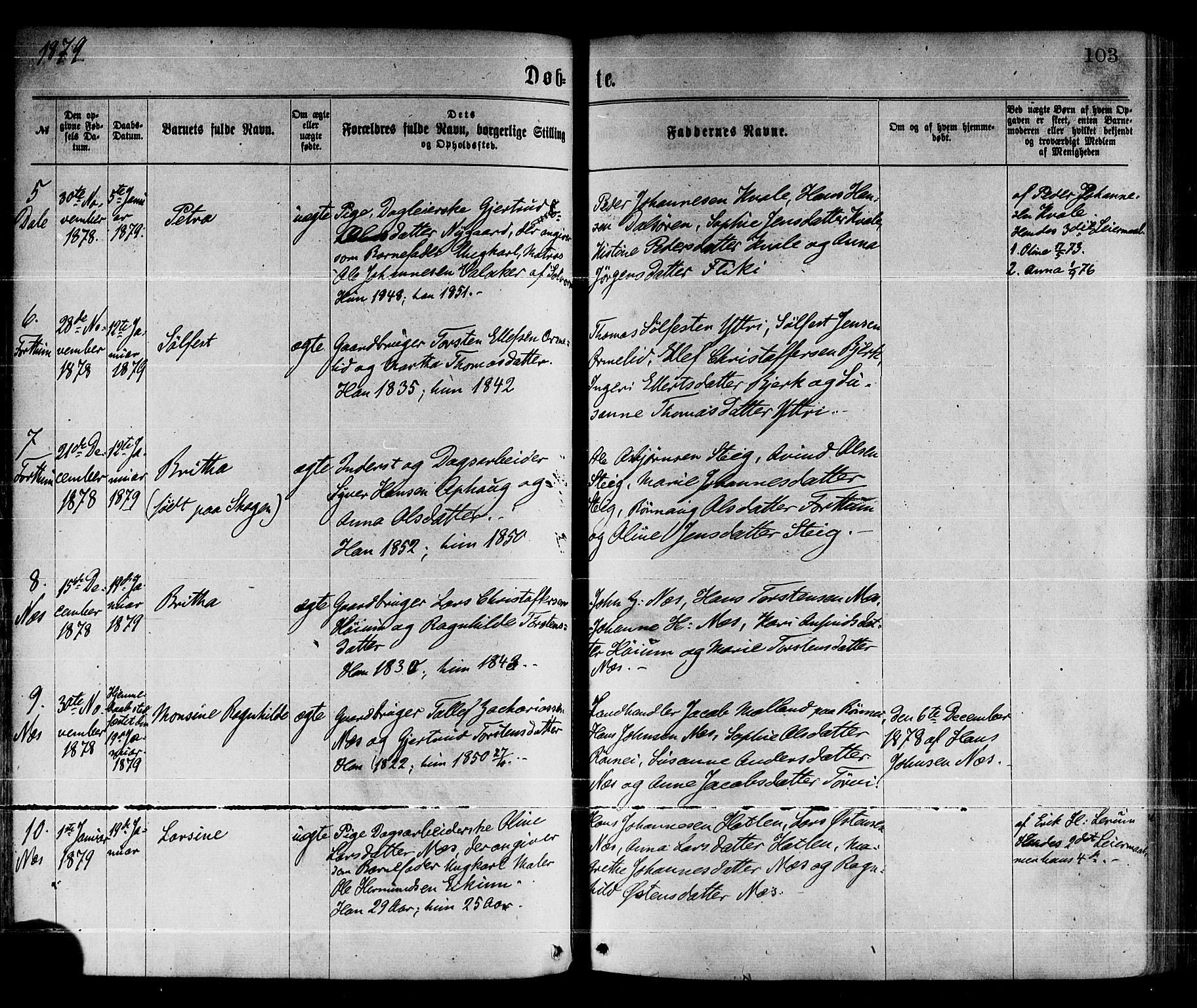 Luster sokneprestembete, AV/SAB-A-81101/H/Haa/Haaa/L0010: Parish register (official) no. A 10, 1871-1886, p. 103