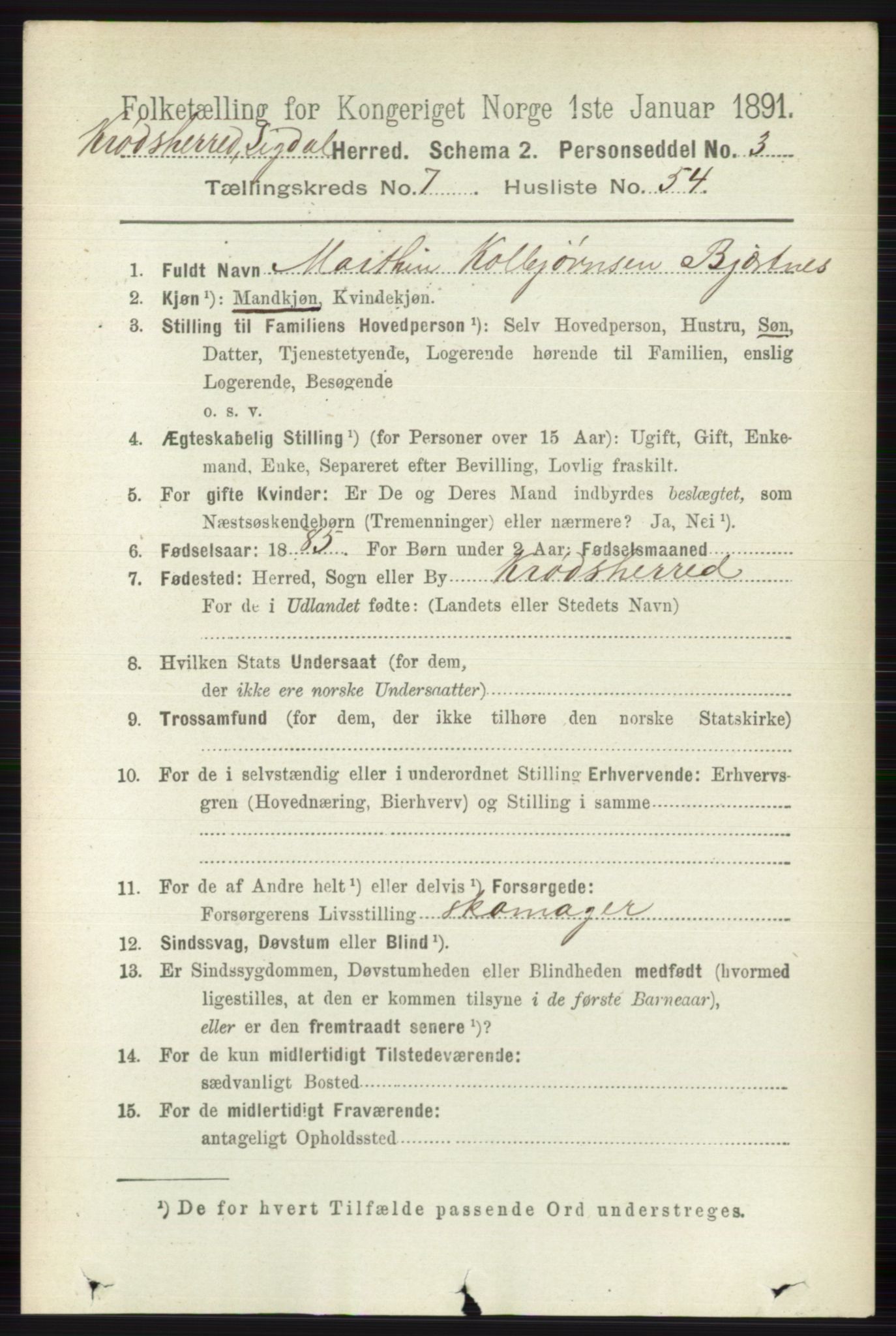 RA, 1891 census for 0621 Sigdal, 1891, p. 7371