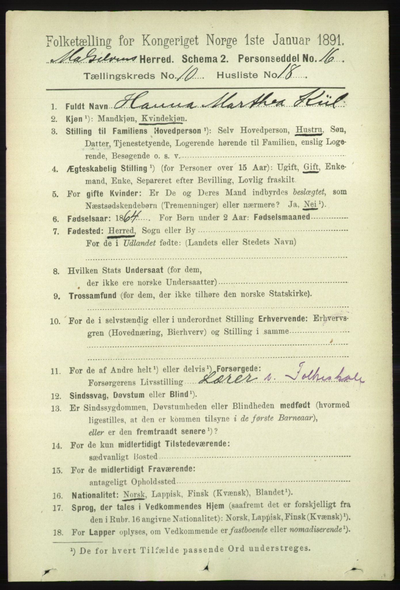 RA, 1891 census for 1924 Målselv, 1891, p. 3121