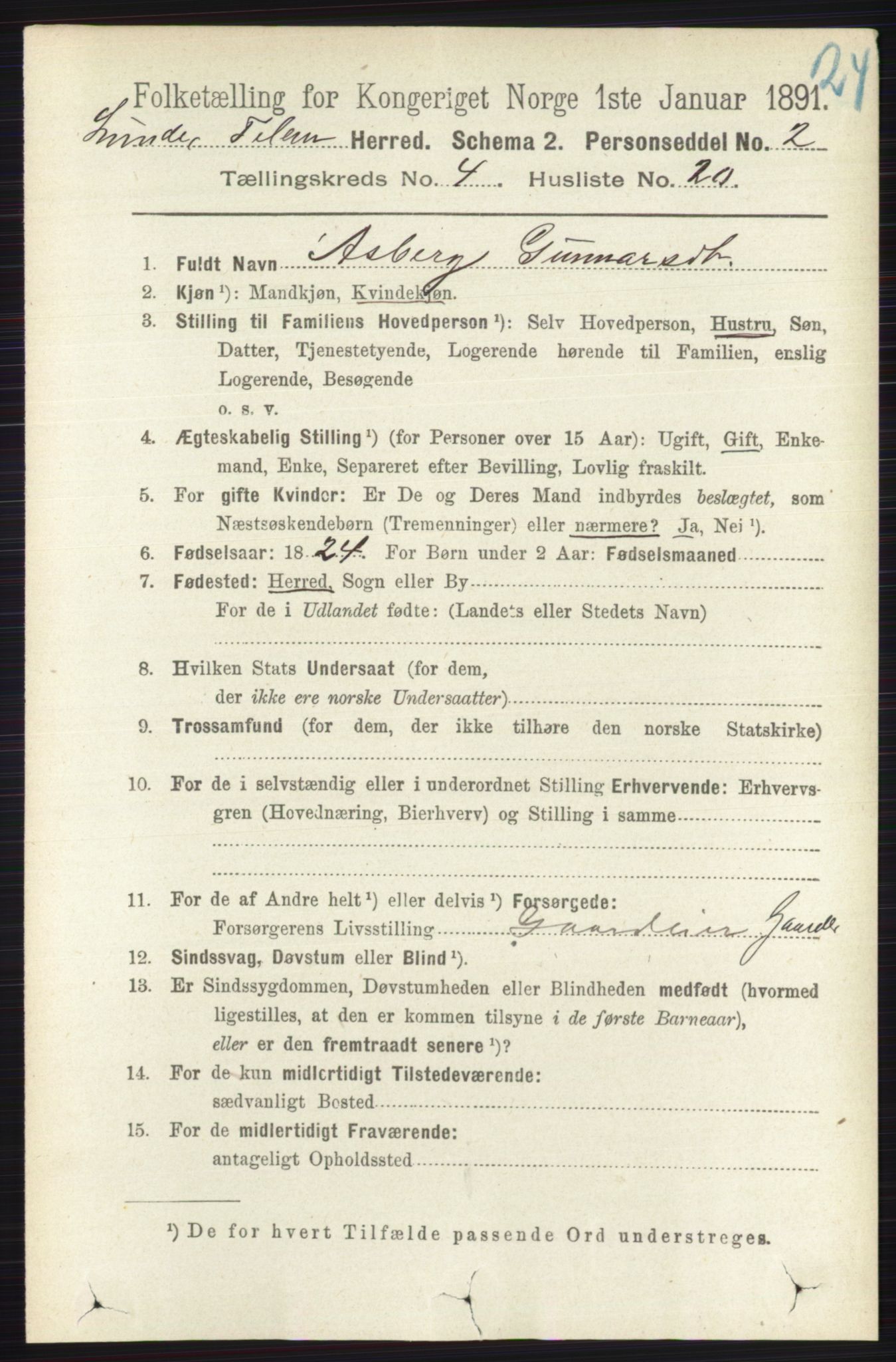 RA, 1891 census for 0820 Lunde, 1891, p. 1249