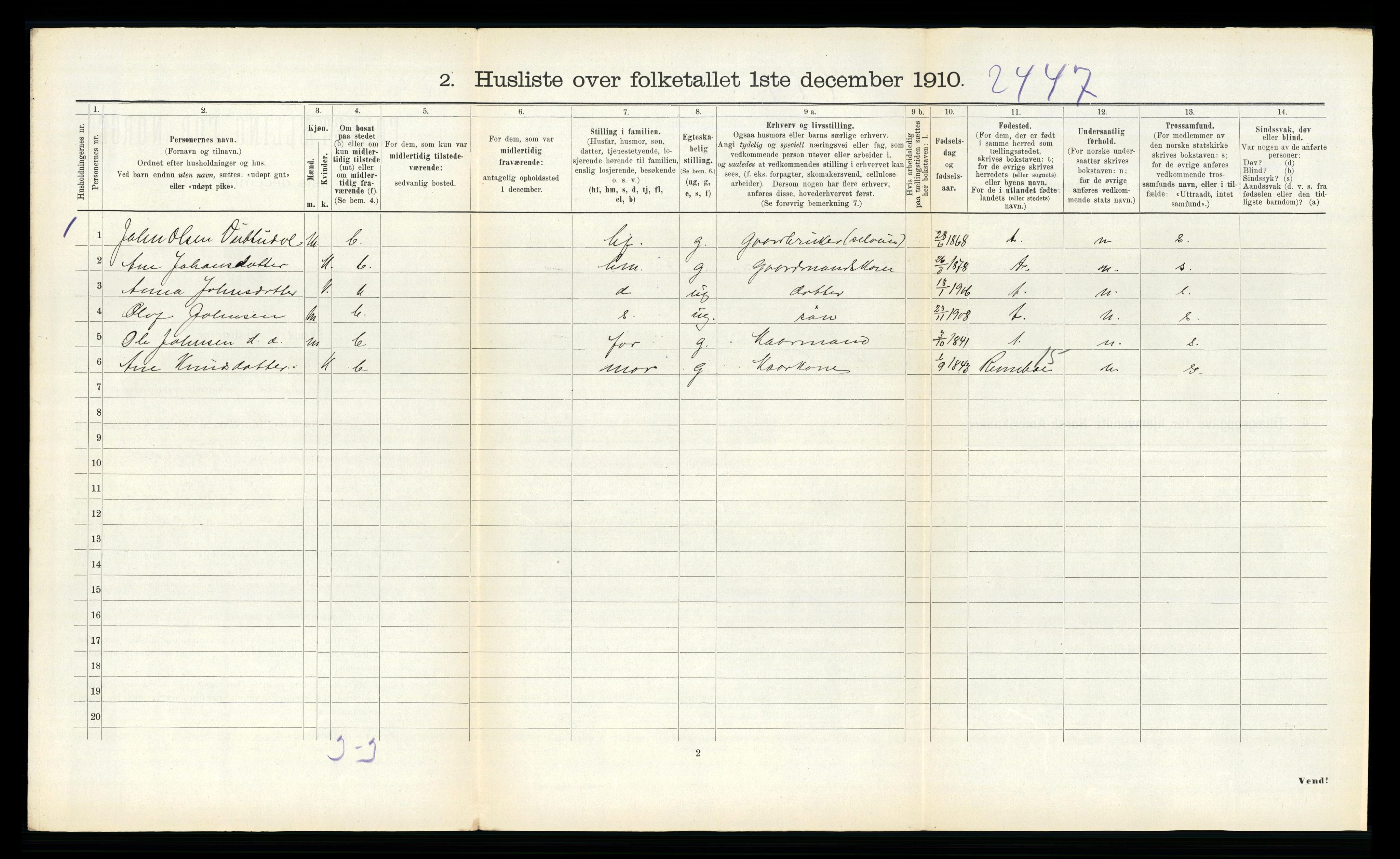 RA, 1910 census for Hemne, 1910, p. 924