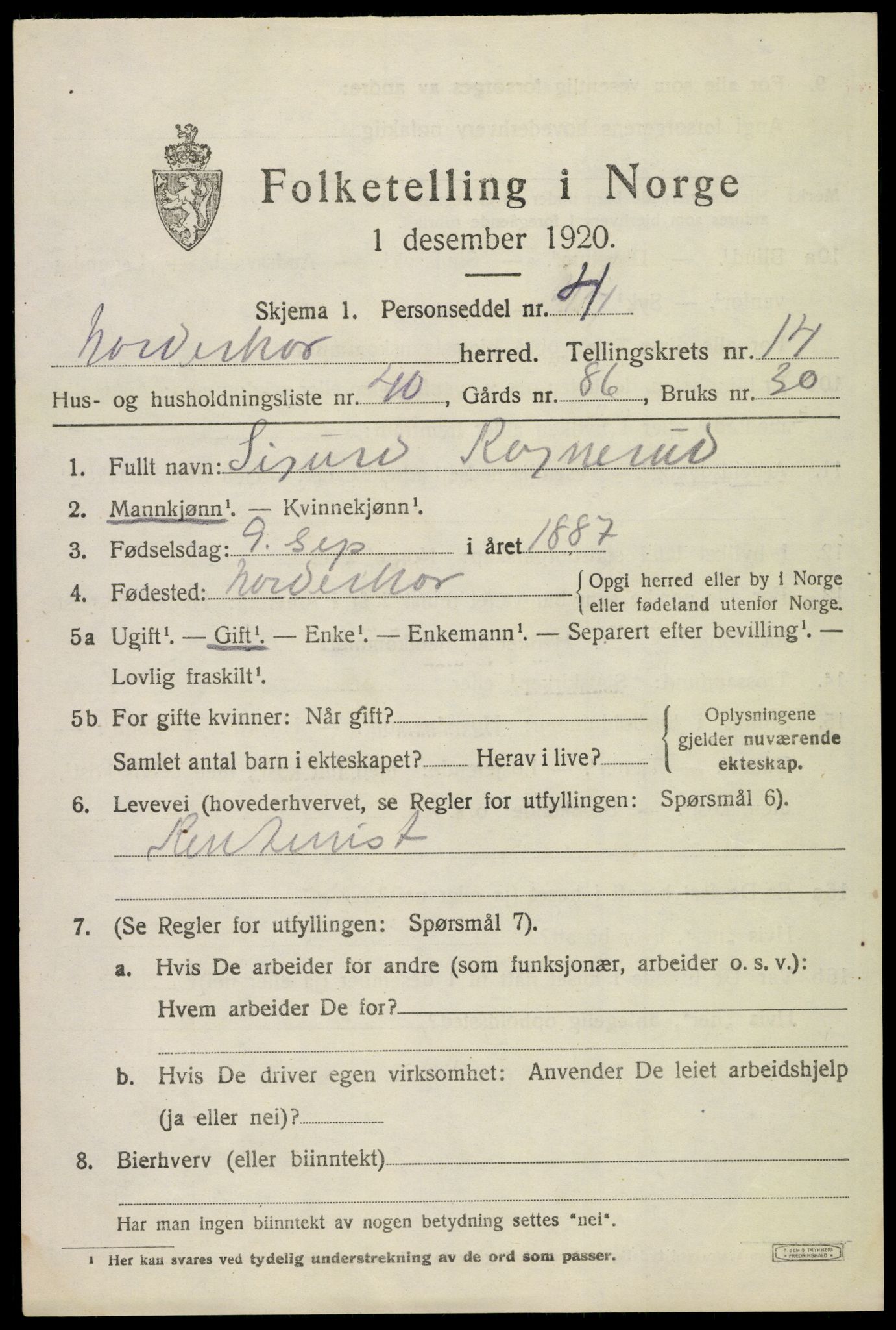 SAKO, 1920 census for Norderhov, 1920, p. 15418