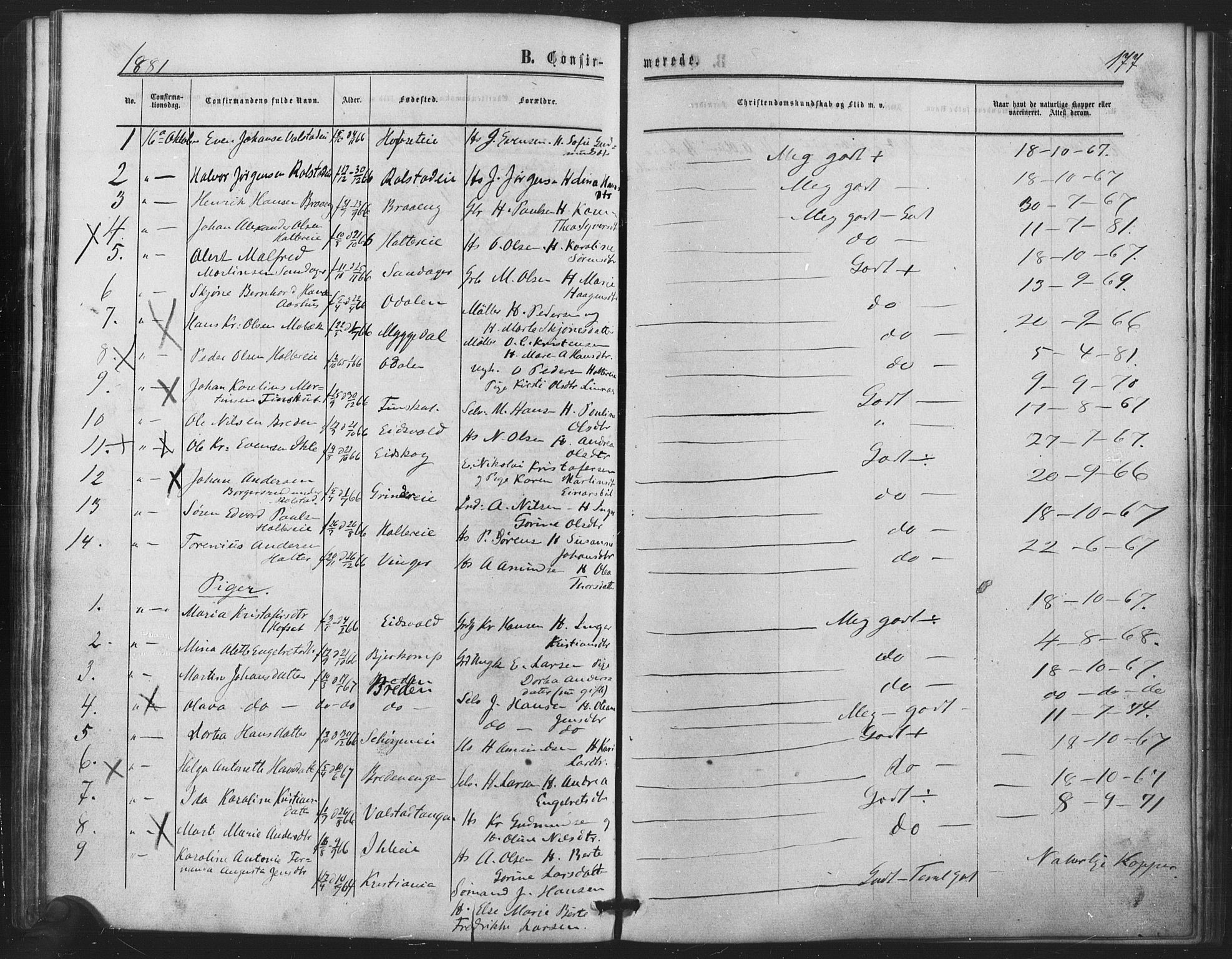 Nes prestekontor Kirkebøker, SAO/A-10410/F/Fb/L0001: Parish register (official) no. II 1, 1859-1882, p. 177