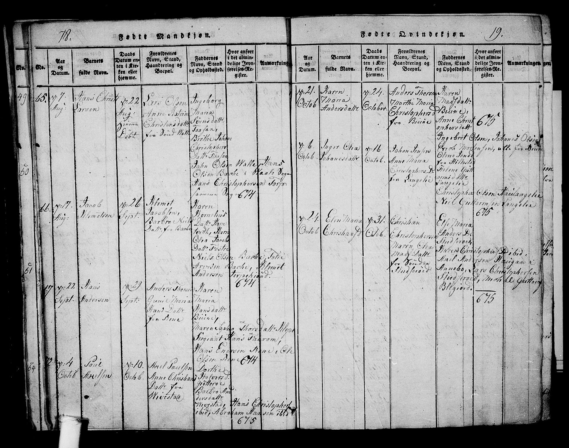 Ramnes kirkebøker, SAKO/A-314/G/Ga/L0001: Parish register (copy) no. I 1, 1813-1847, p. 18-19
