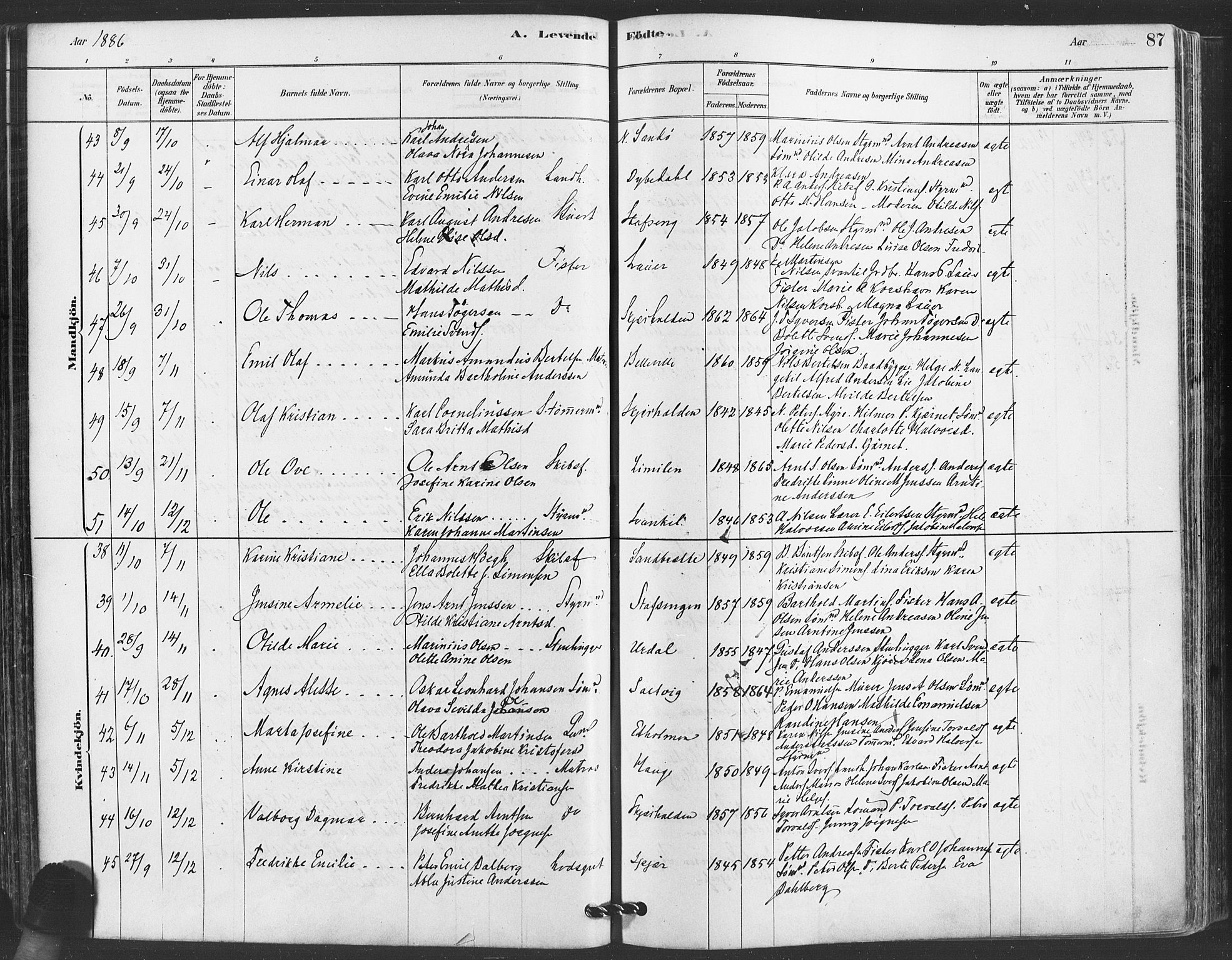 Hvaler prestekontor Kirkebøker, AV/SAO-A-2001/F/Fa/L0008: Parish register (official) no. I 8, 1878-1895, p. 87