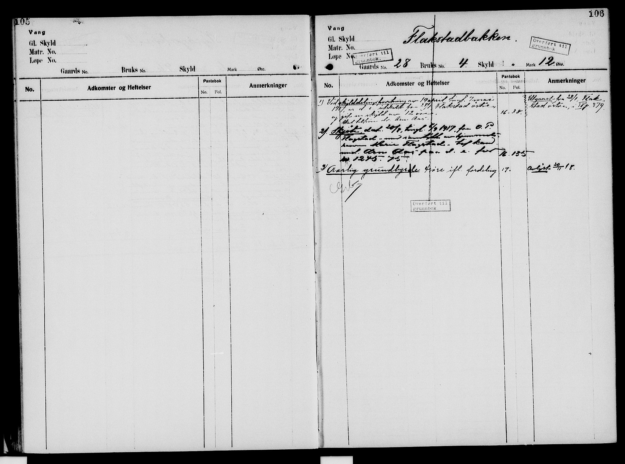 Nord-Hedmark sorenskriveri, SAH/TING-012/H/Ha/Had/Hade/L0005: Mortgage register no. 4.5, 1916-1940, p. 105-106