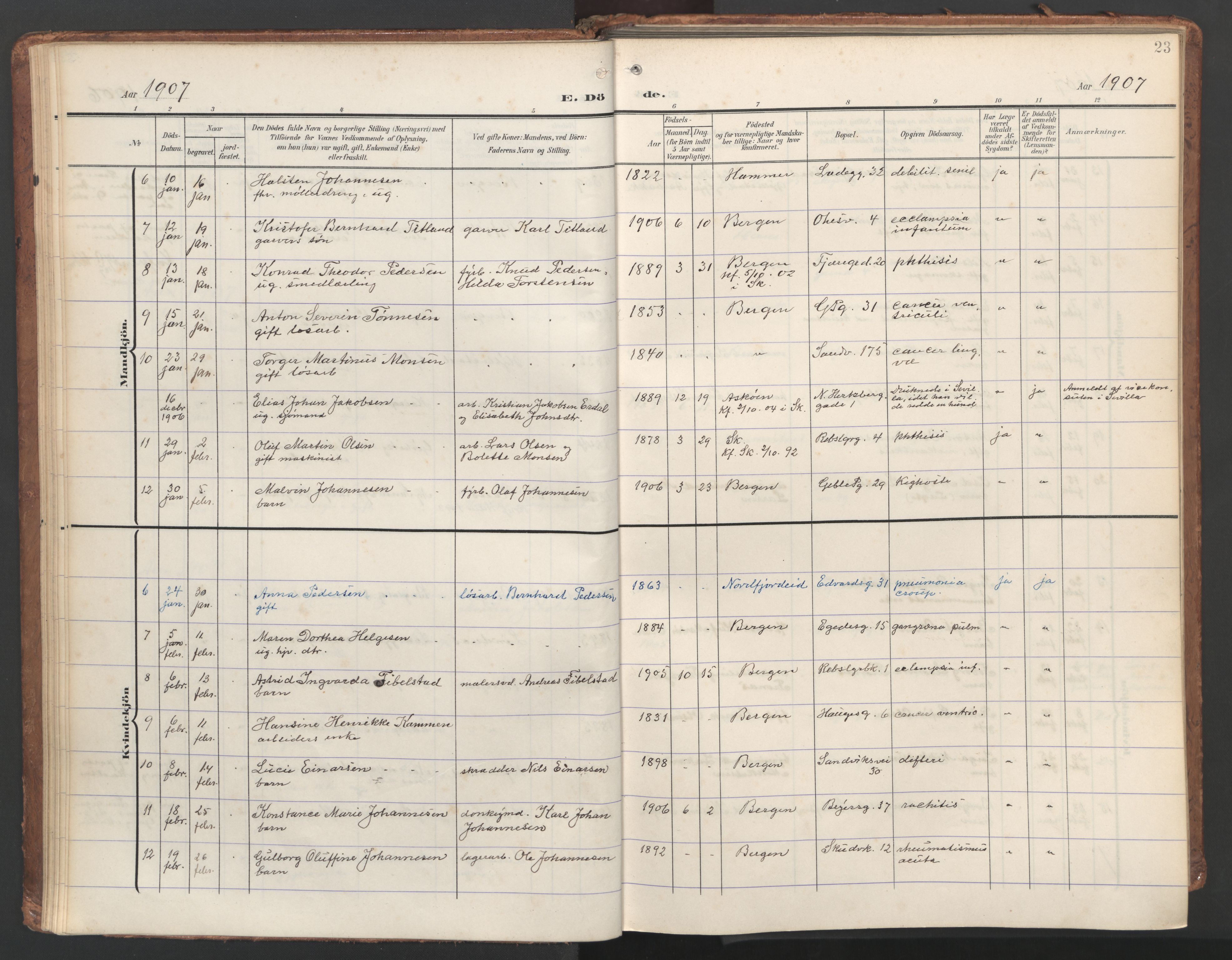 Sandviken Sokneprestembete, SAB/A-77601/H/Ha/L0019: Parish register (official) no. E 2, 1905-1933, p. 23