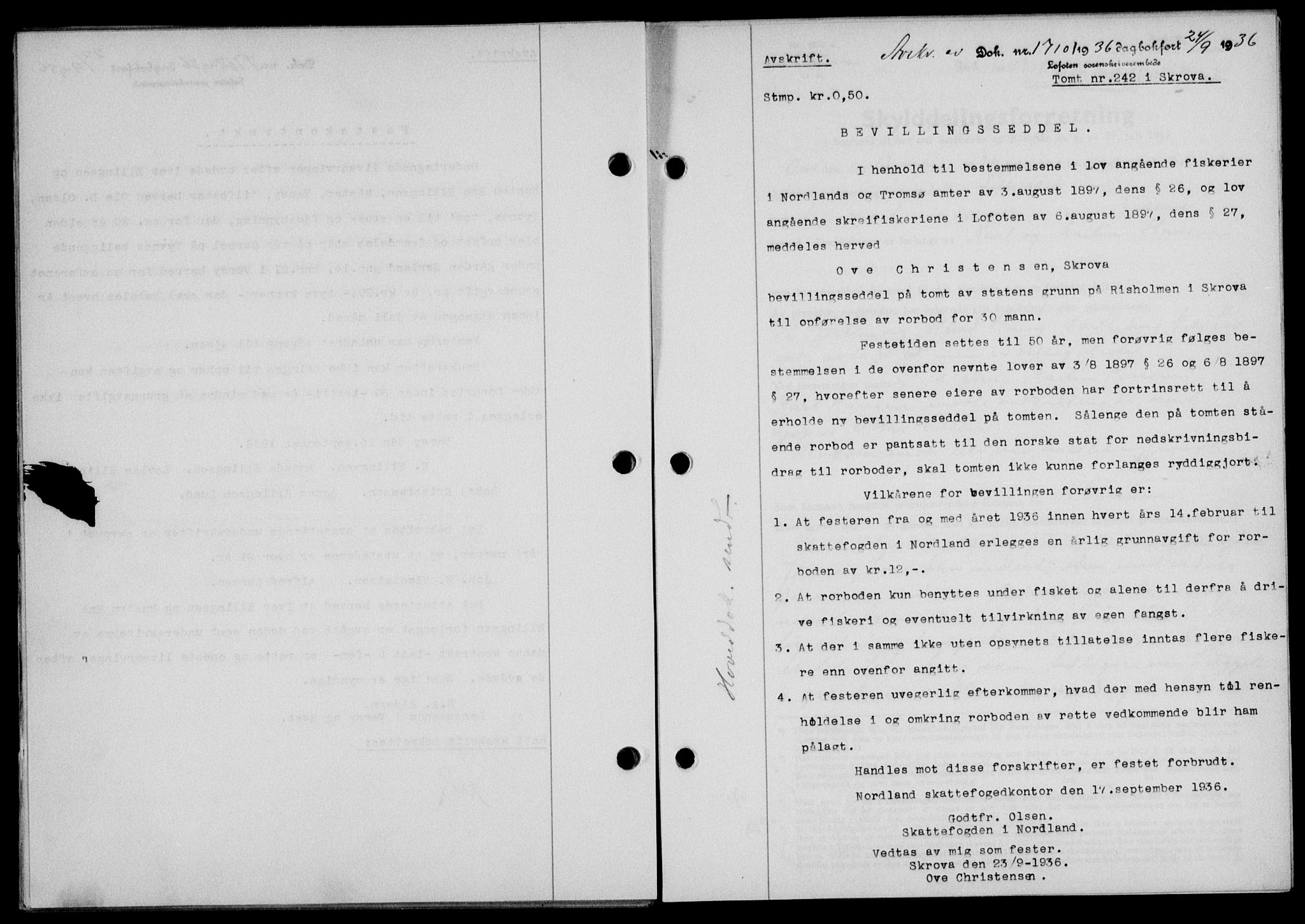 Lofoten sorenskriveri, SAT/A-0017/1/2/2C/L0001a: Mortgage book no. 1a, 1936-1937, Diary no: : 1710/1936