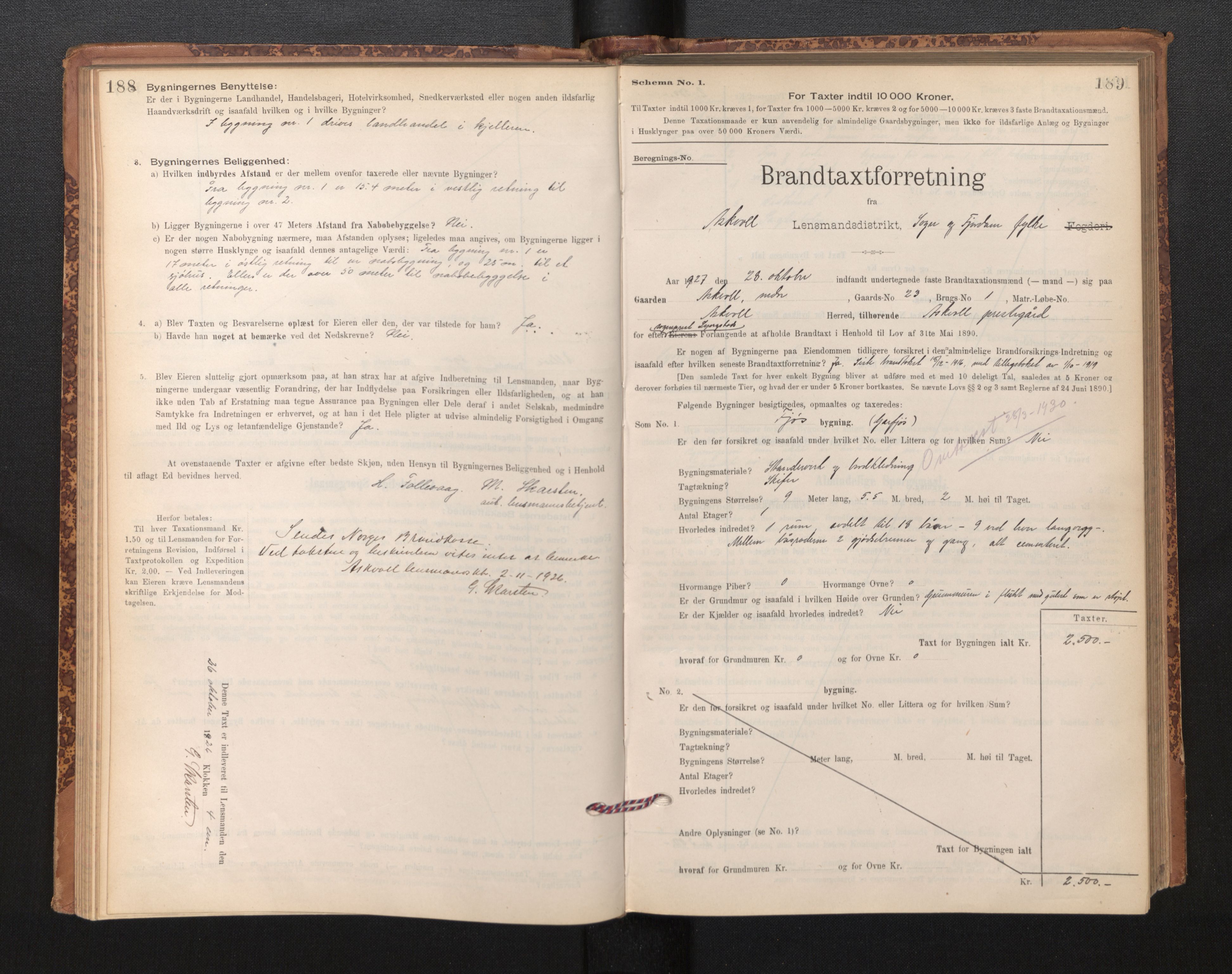 Lensmannen i Askvoll, SAB/A-26301/0012/L0004: Branntakstprotokoll, skjematakst og liste over branntakstmenn, 1895-1932, p. 188-189